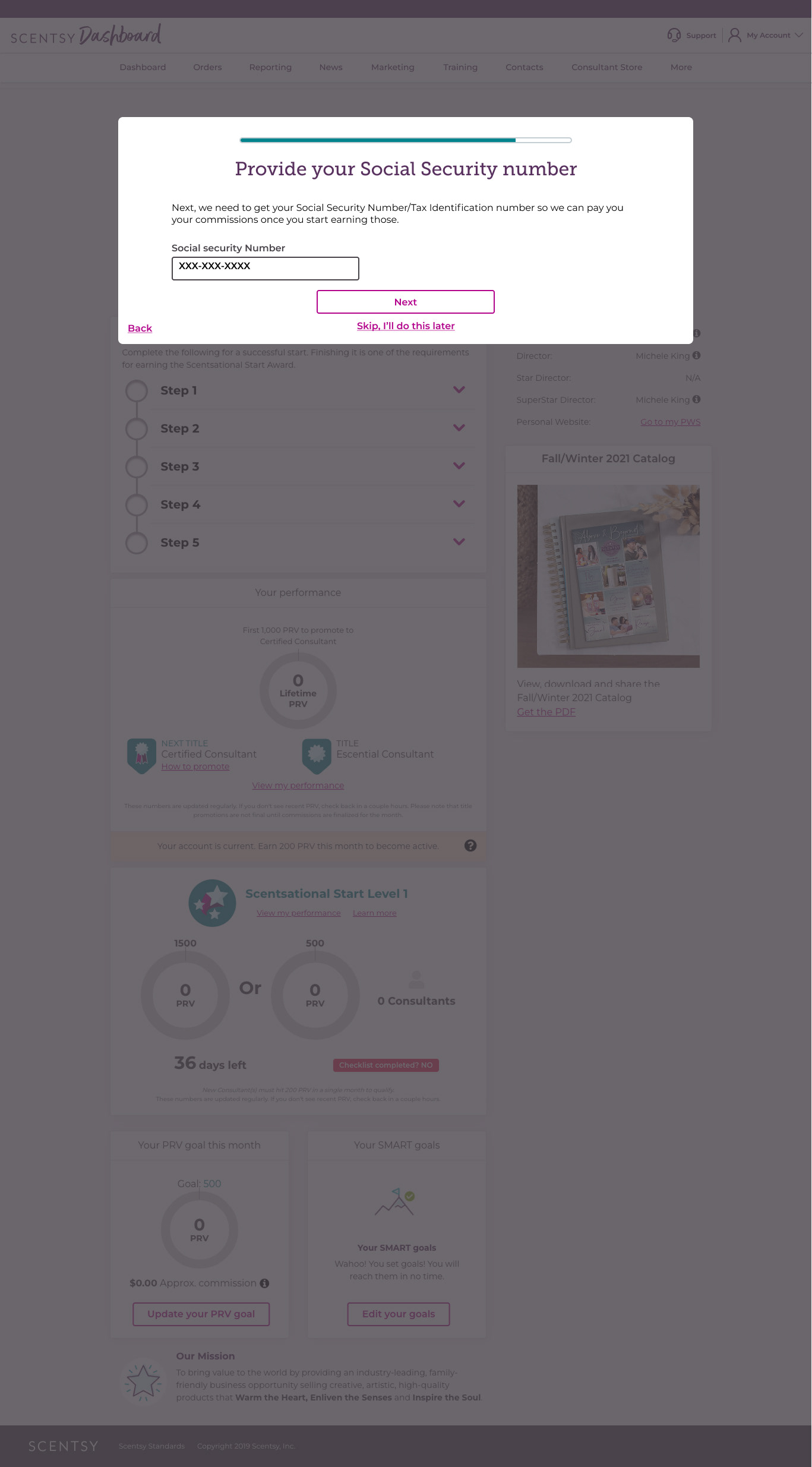 Scentsy new enrollment experience - providing Social Security Number