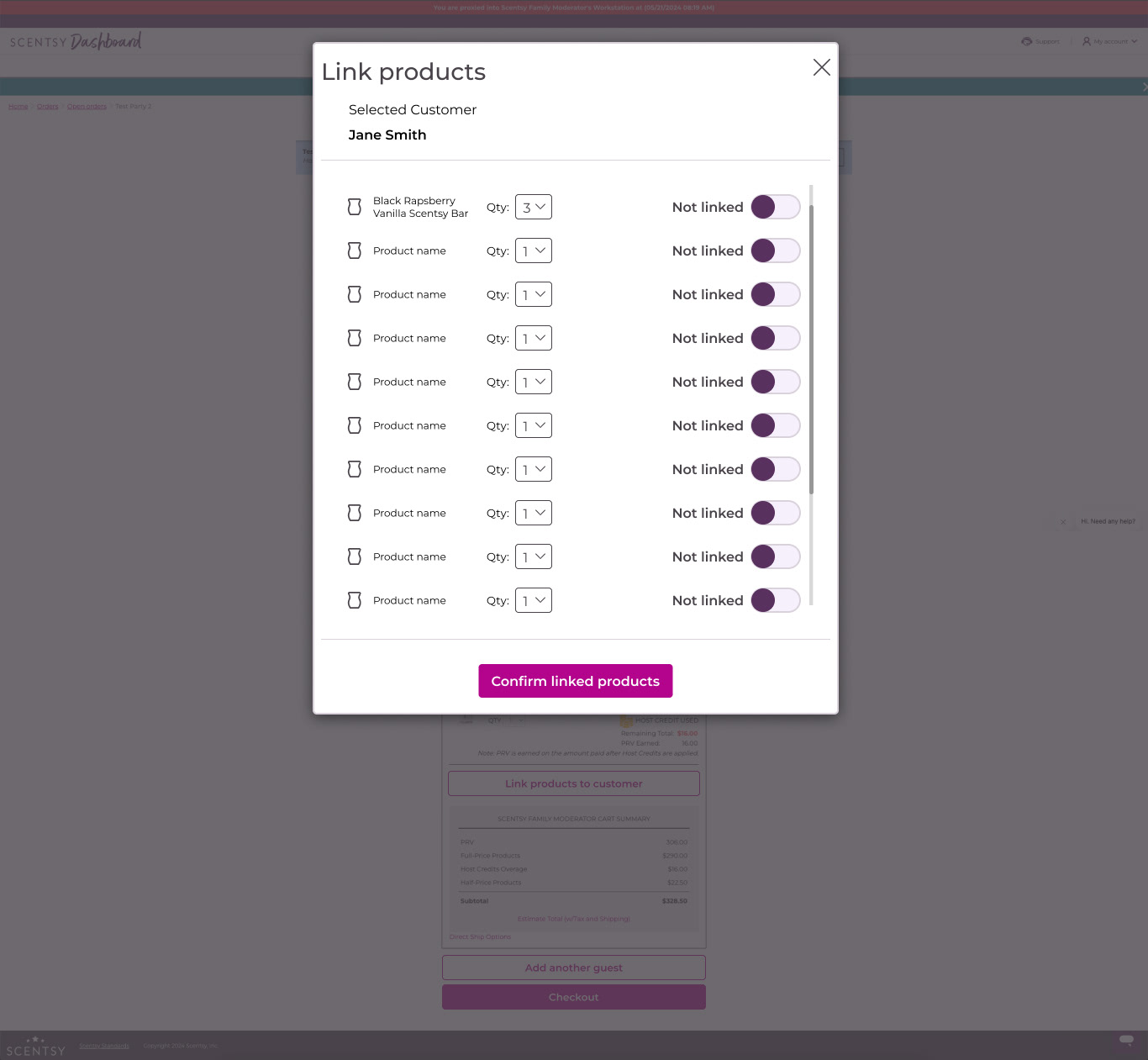 Scentsy Workstation - selecting products to link - desktop