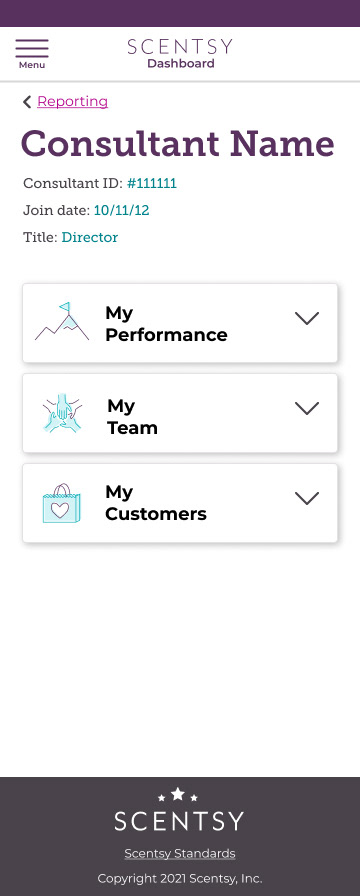 Scentsy Reporting - all tabs collapsed - mobile