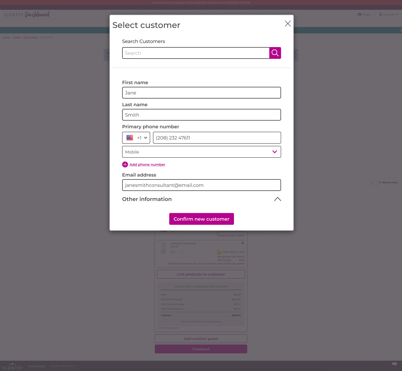 Scentsy Workstation - Adding new customer with form filled out - desktop