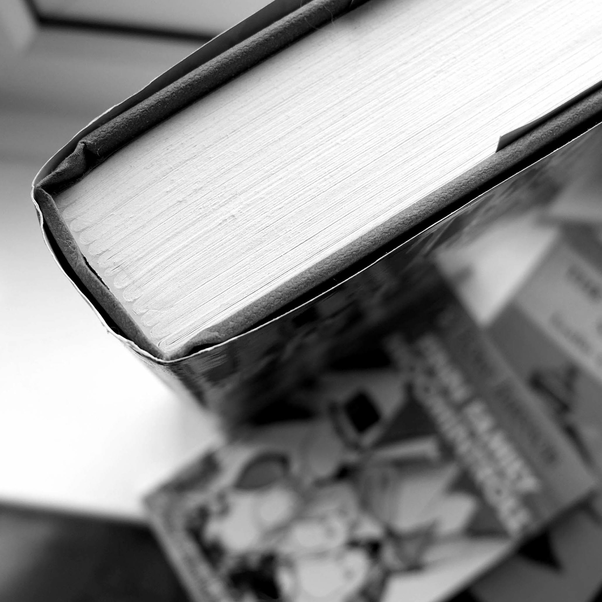Hardback book from top black and white