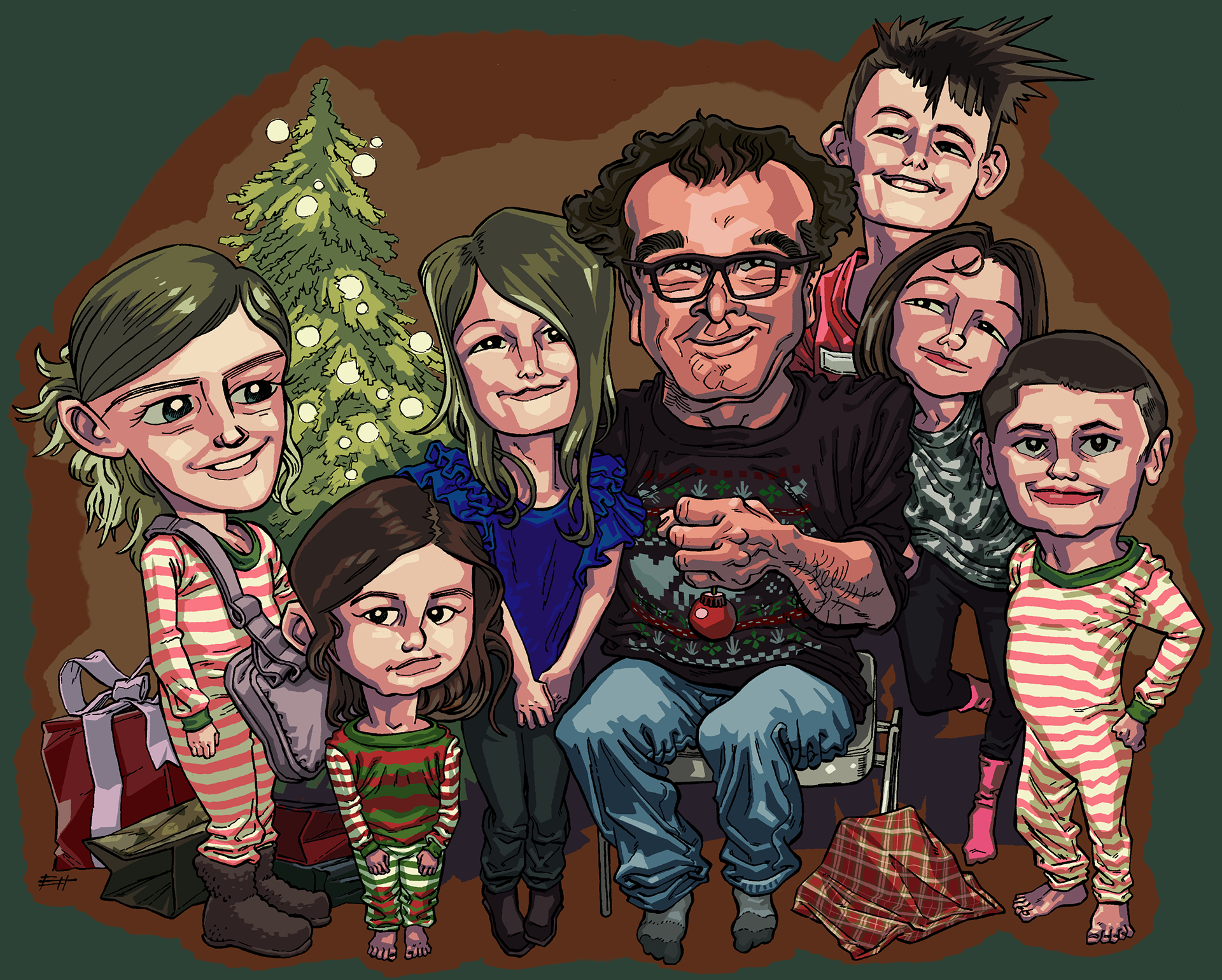 Joe's Christmas Family Photo Caricature