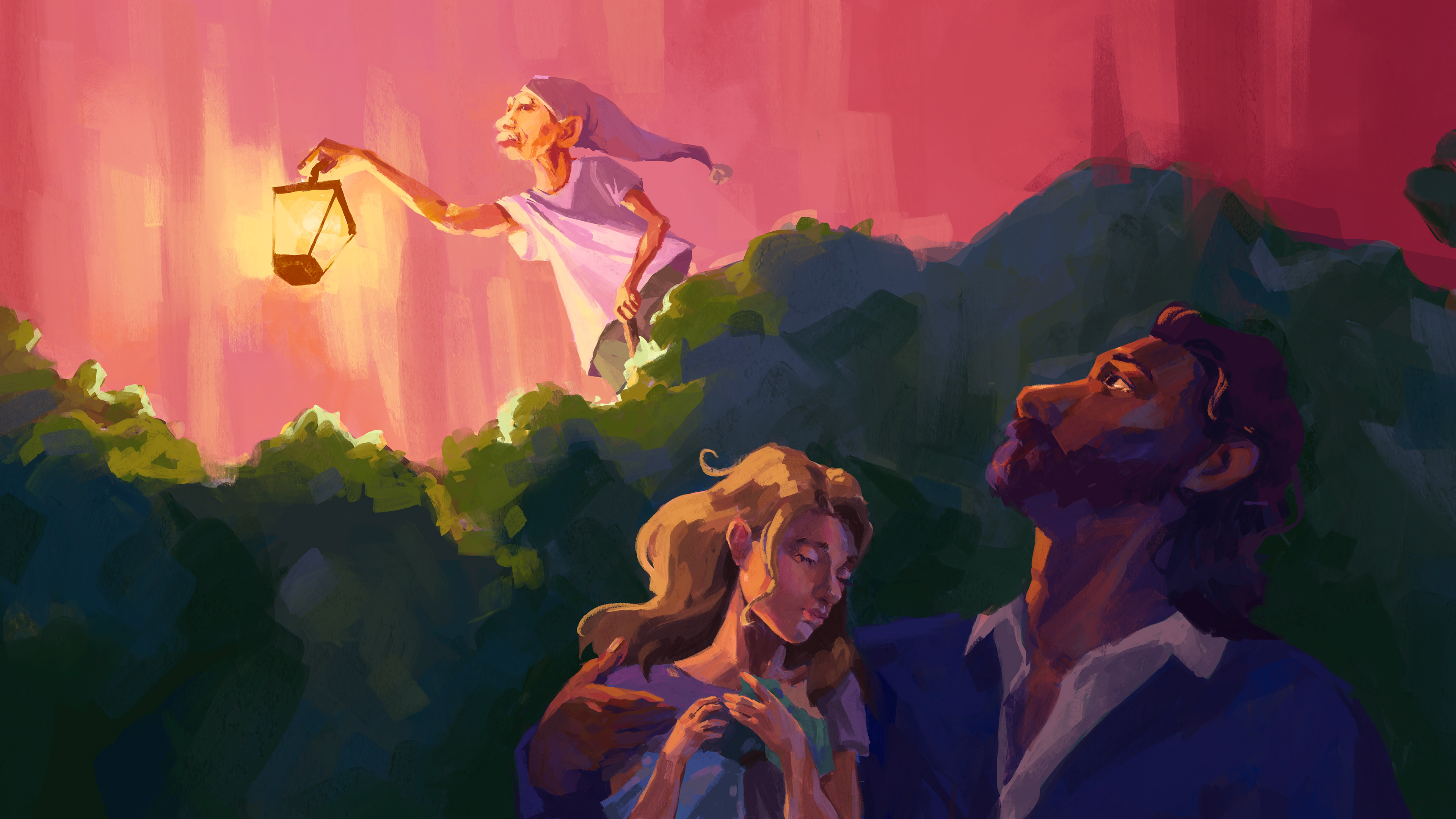 Valjean and Cosette hide from the gardener