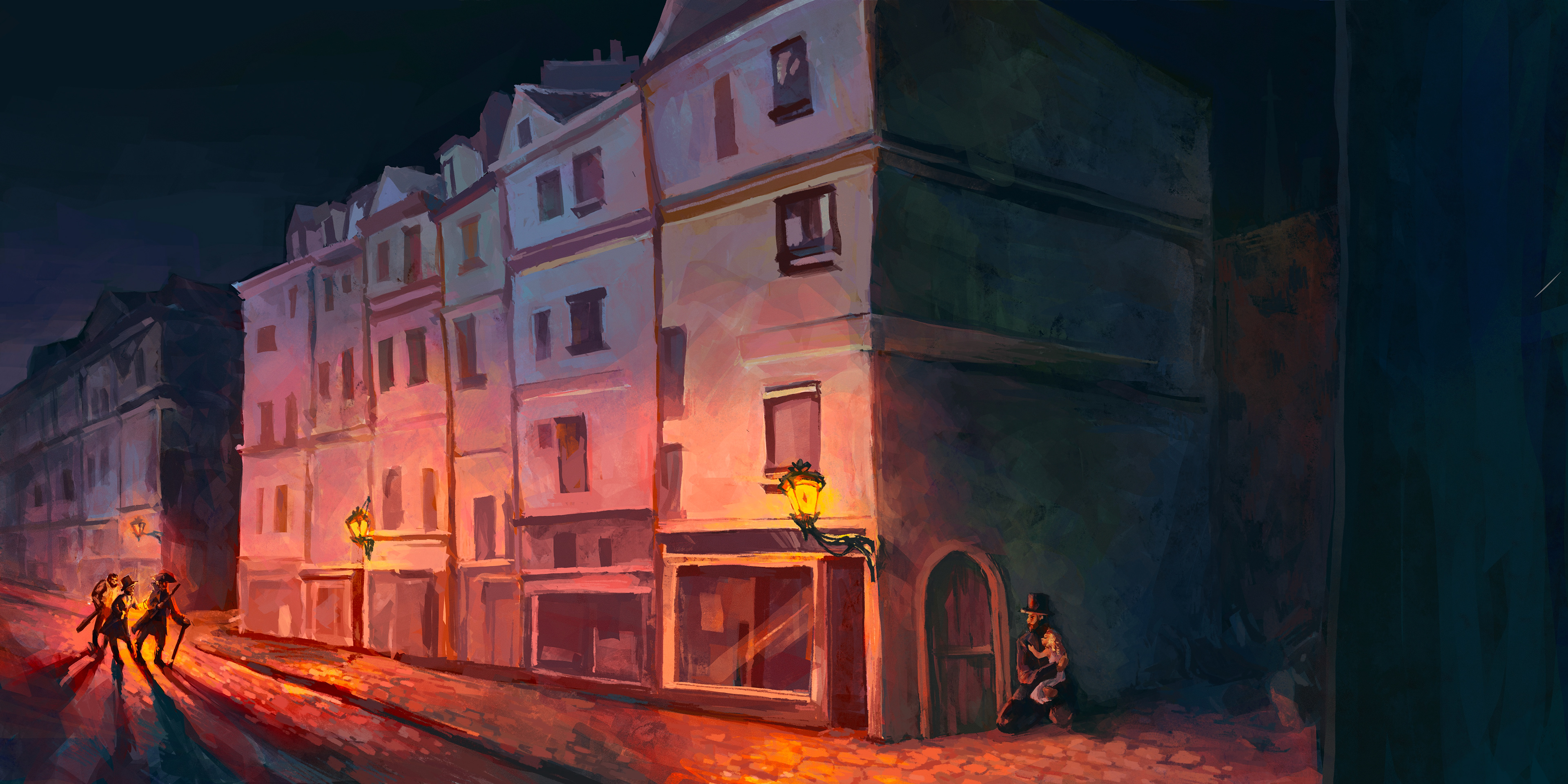 Javert and police chasing Valjean and Cosette