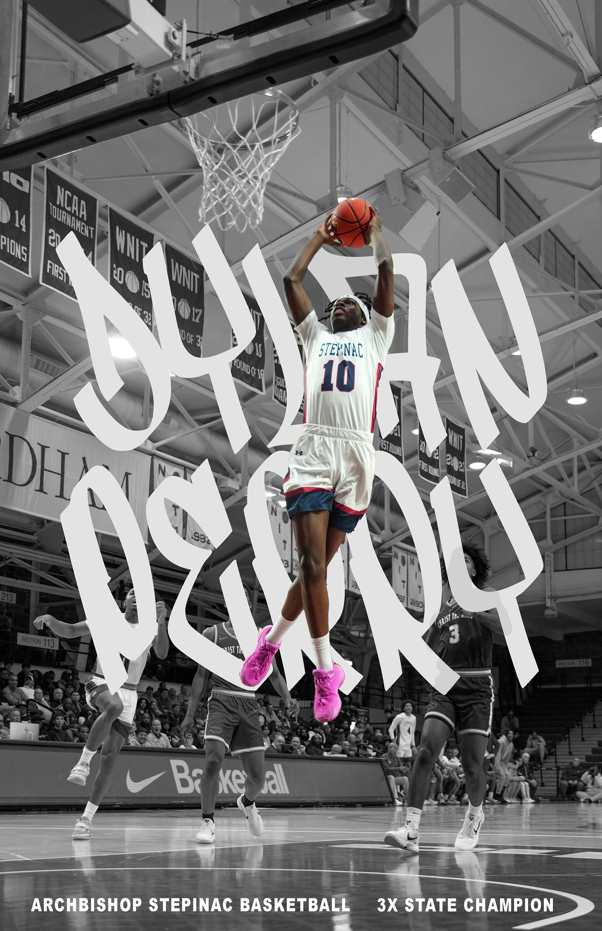 Graphic of highschool basketball player Dylan Perry in same style as previous Lebron James graphic.