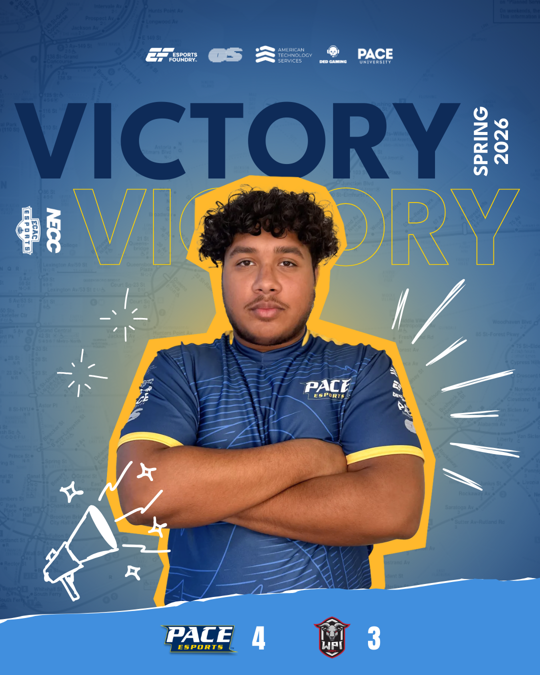 Weekly victory highlight graphic for Pace University Esports