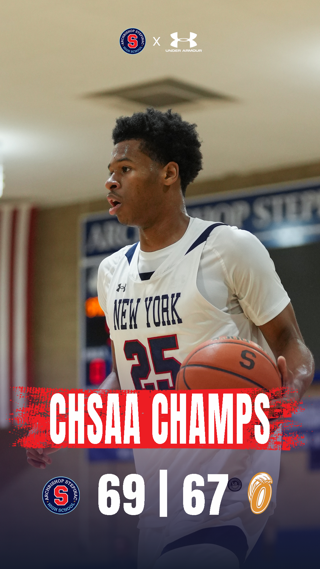 Championship score Instagram story template for Archbishop Stepinac High Basketball.