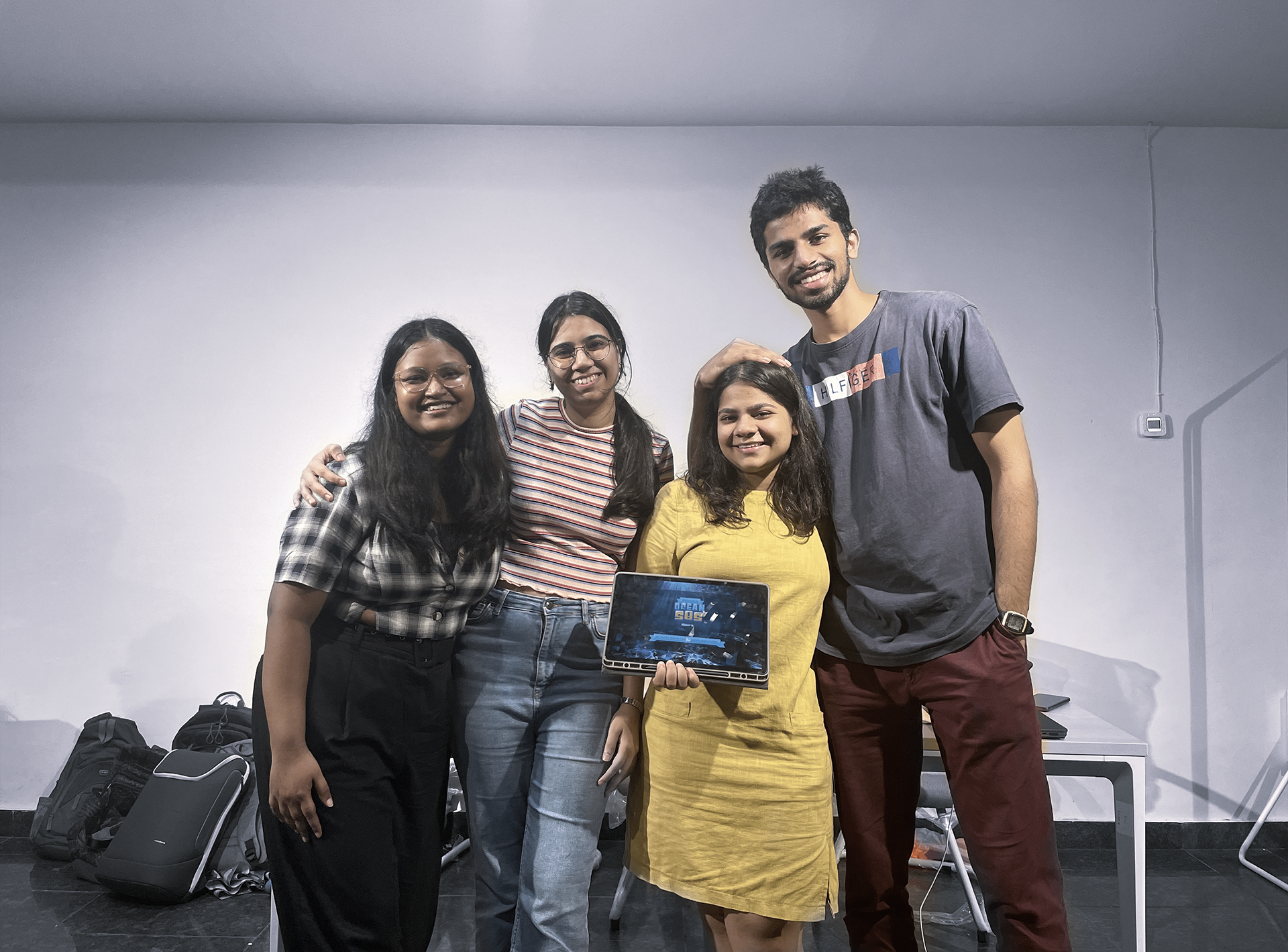 Our Team at AR/VR exhibition held at IDC, IIT Bombay - Puja, Pallavi, Muskan ( from IDC) and Girish ( Department of Economics)