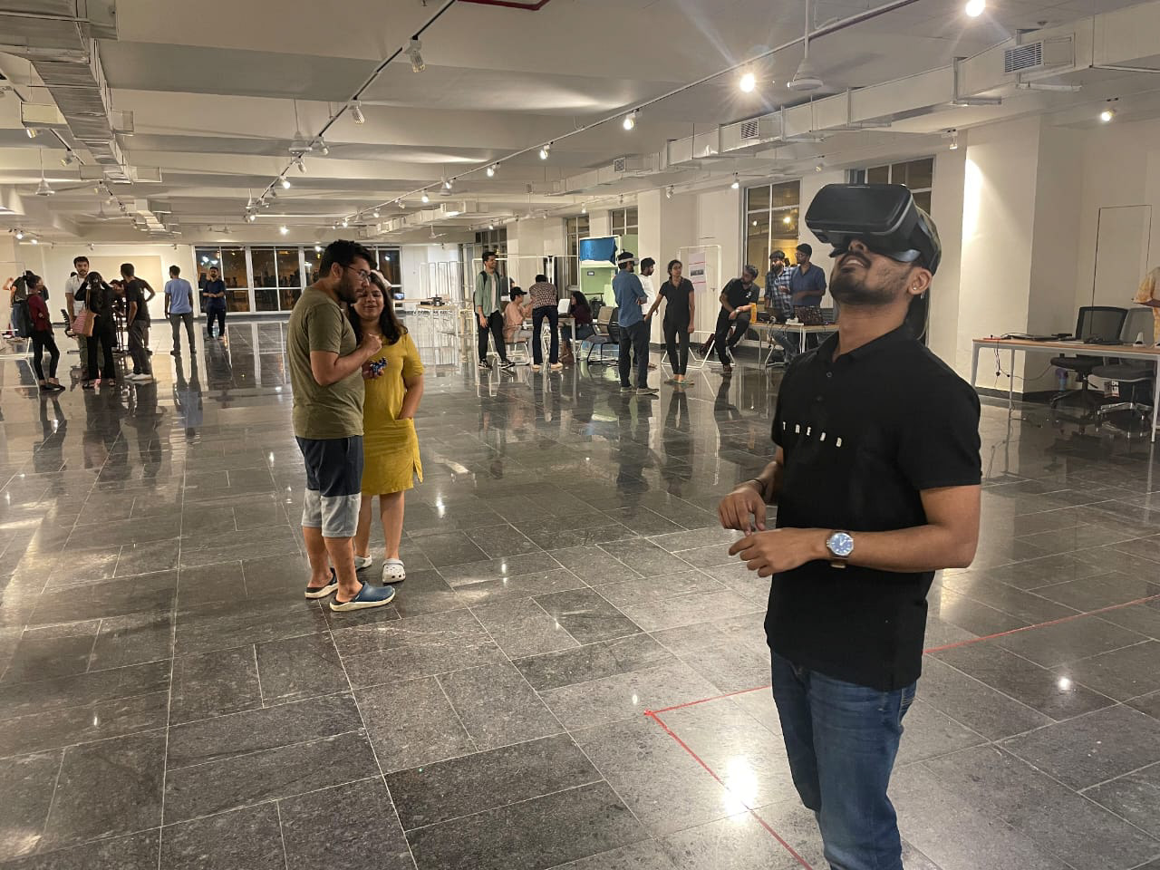 Visitors experiencing underwater Mobile VR space.