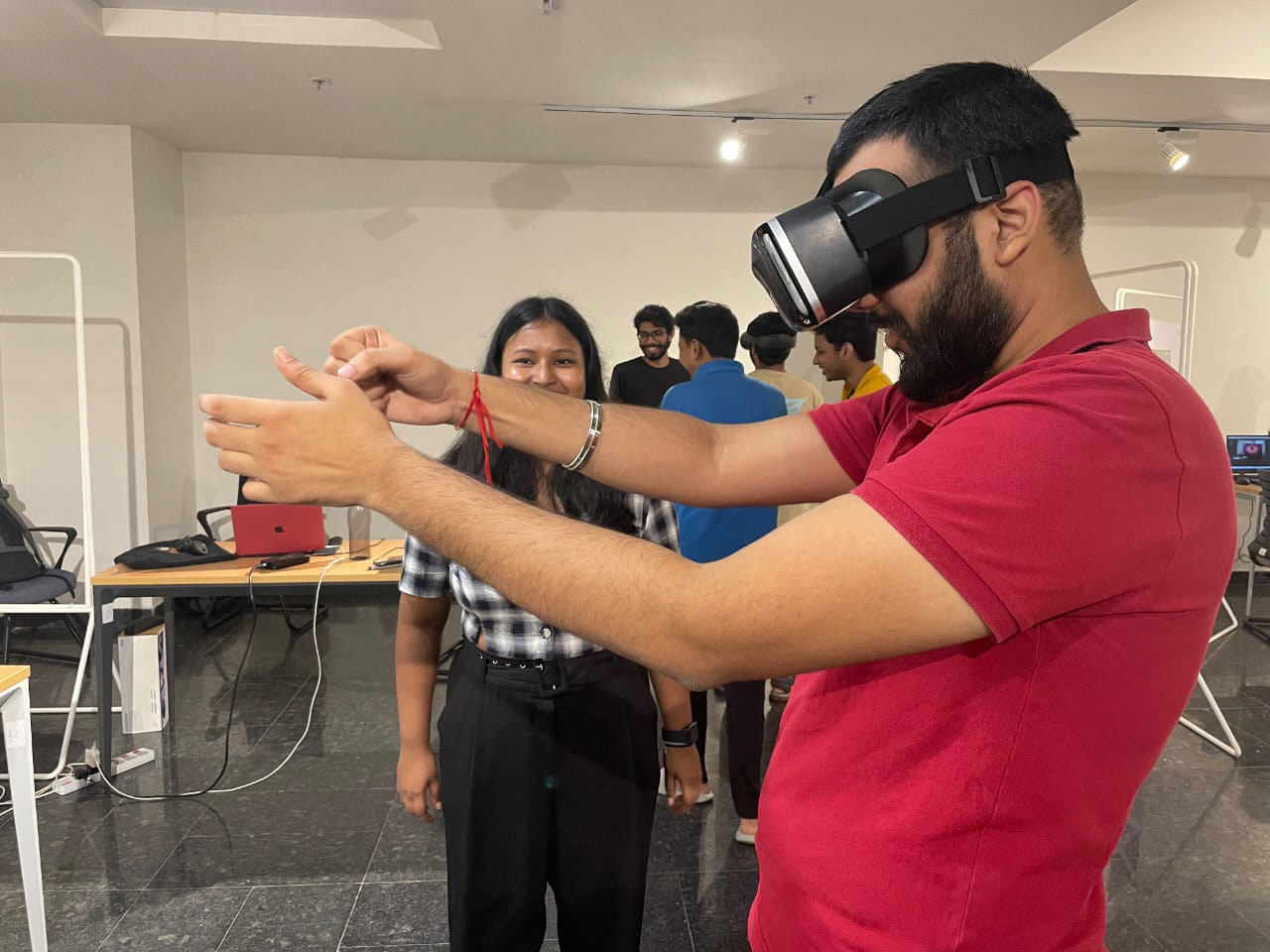 Visitors experiencing underwater Mobile VR space.