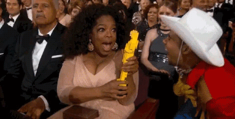Oprah Winfrey received a LEGO Oscar Award and reacted shocked surprised GIF