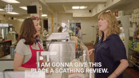 An angry shopper threatened to give a scathing review GIF