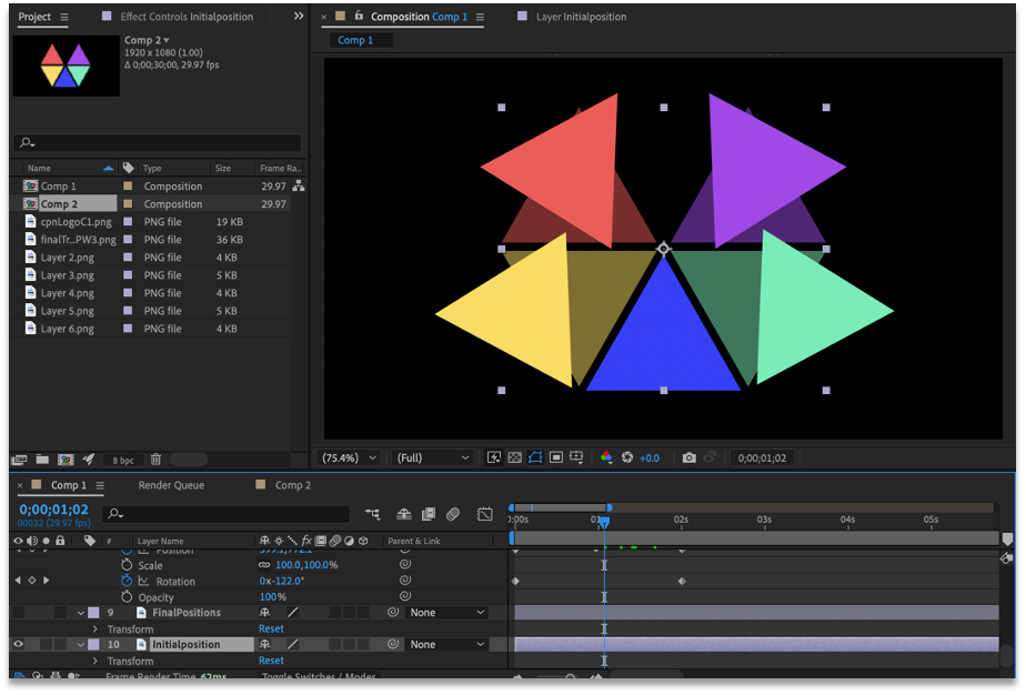 Screenshot of Adobe After Effects, logo being animated