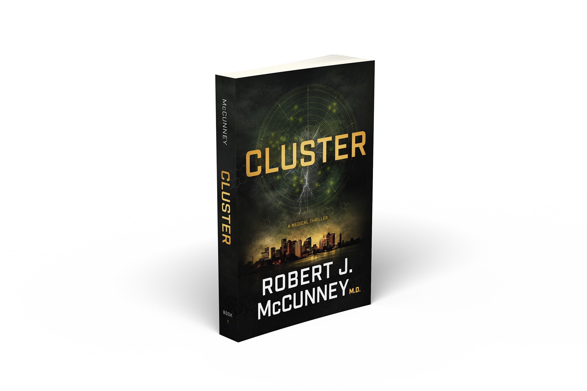 3D rendering of the cover for Cluster, a medical thriller by Robert J. McCunney, designed by Wesley Strickland.
