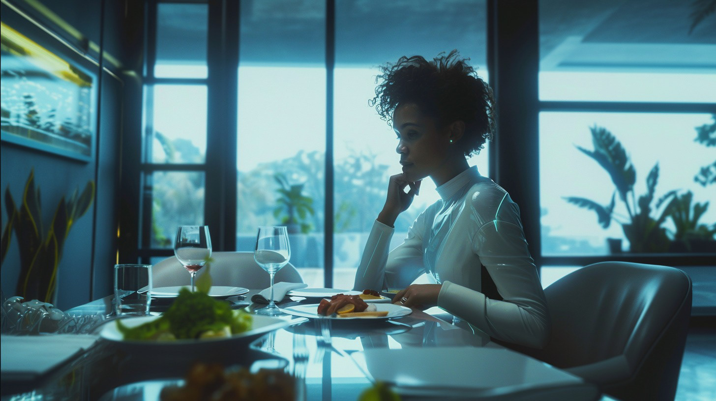 Diana eating alone