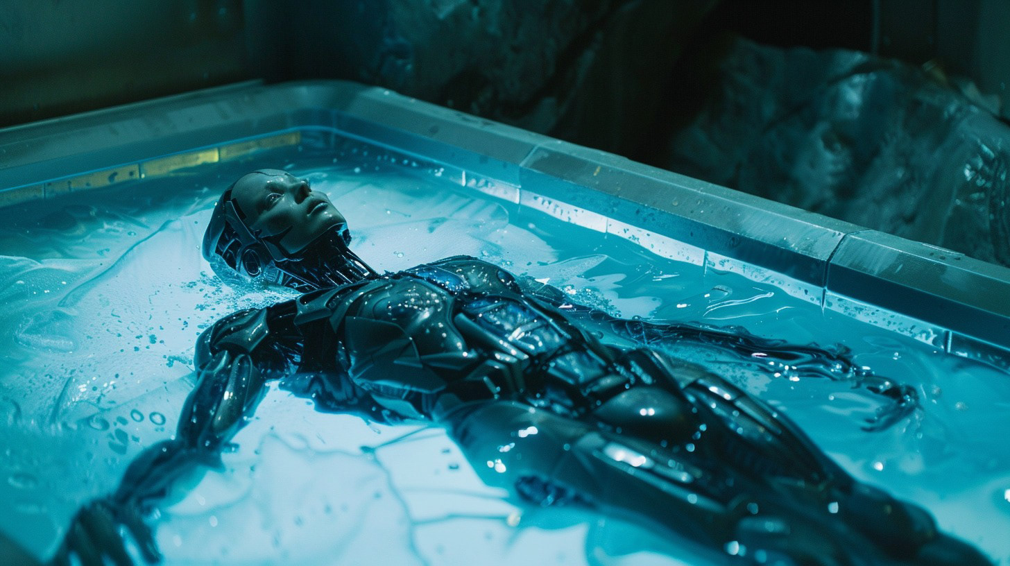 The AI's artificial body being created