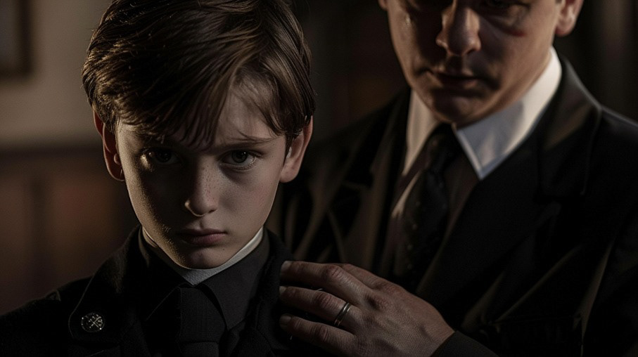 Lucius' fathers drops him off at Eton College to begin his school year