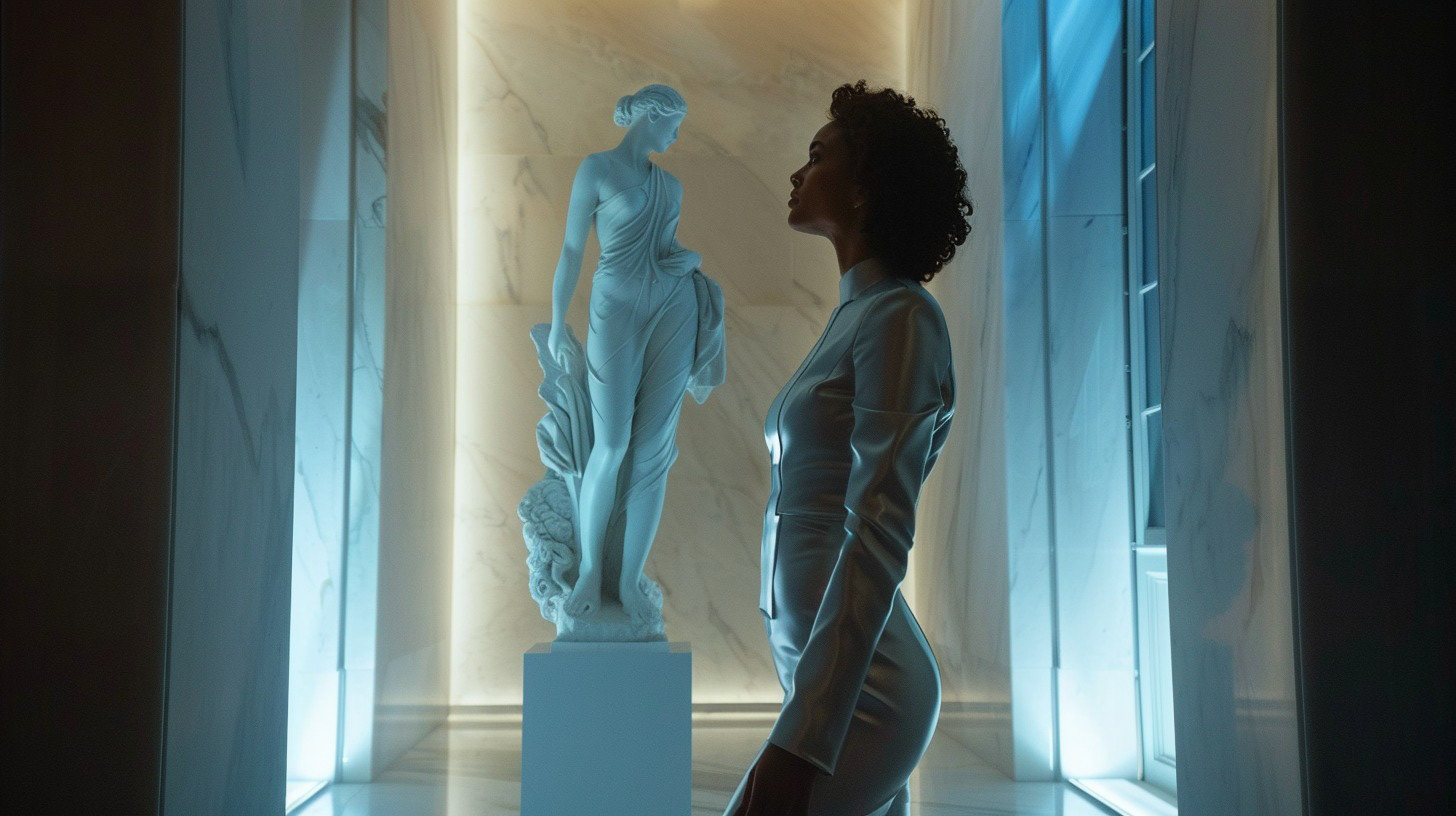 Looking at a statue of diana