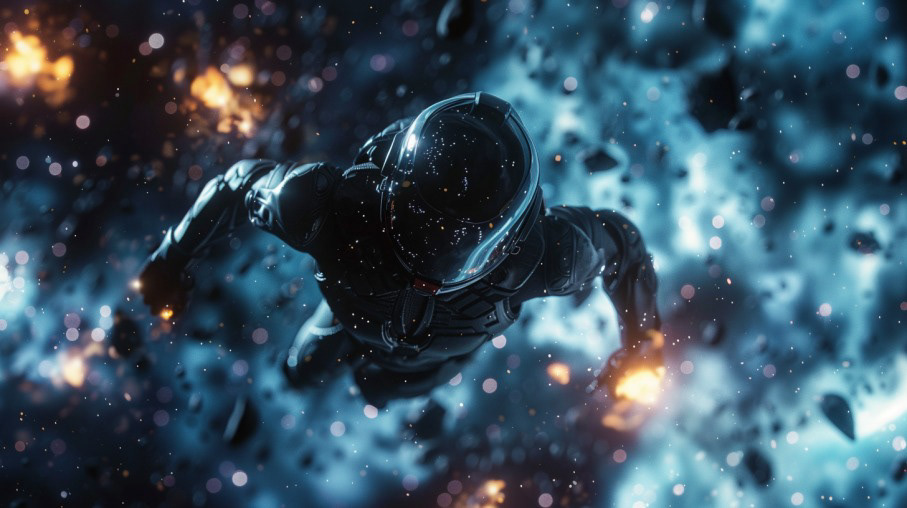 Jessie flies in space to reach Nibiru to infiltrate the palace