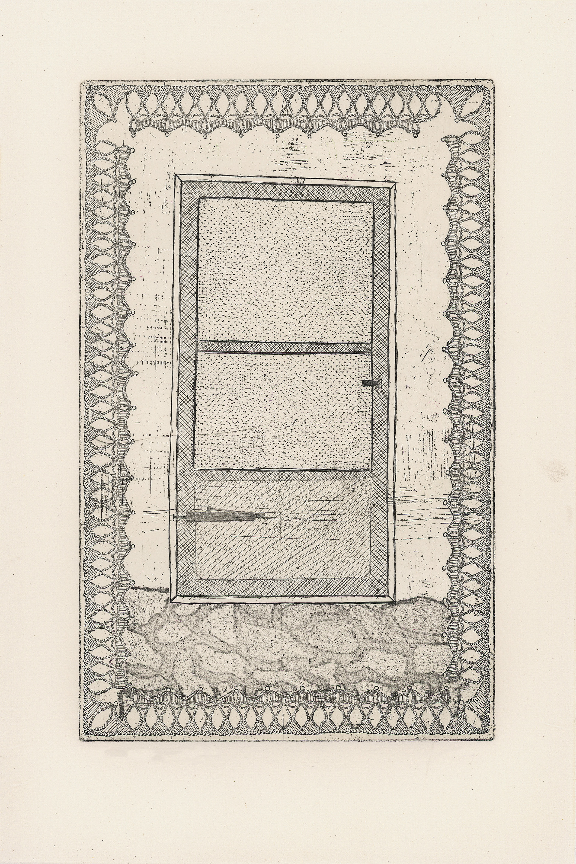 "Mom's Screen Door", Copper Plate Etching, 8" x 10.5", 2022