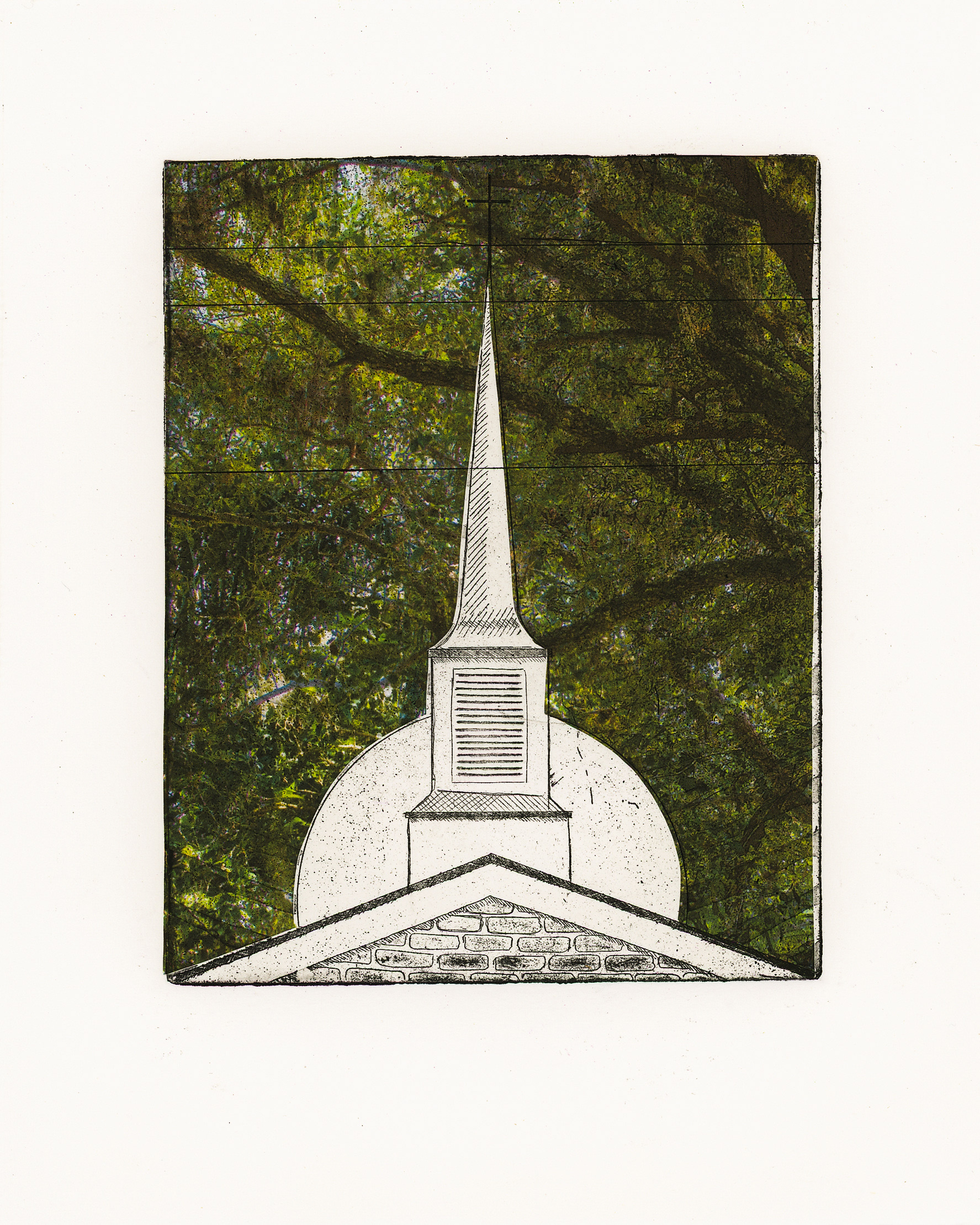 "New Harmony", Copper Plate Etching with Copper Etching Print with Digital Photography Chine-colle, 7" x 8.5", 2022