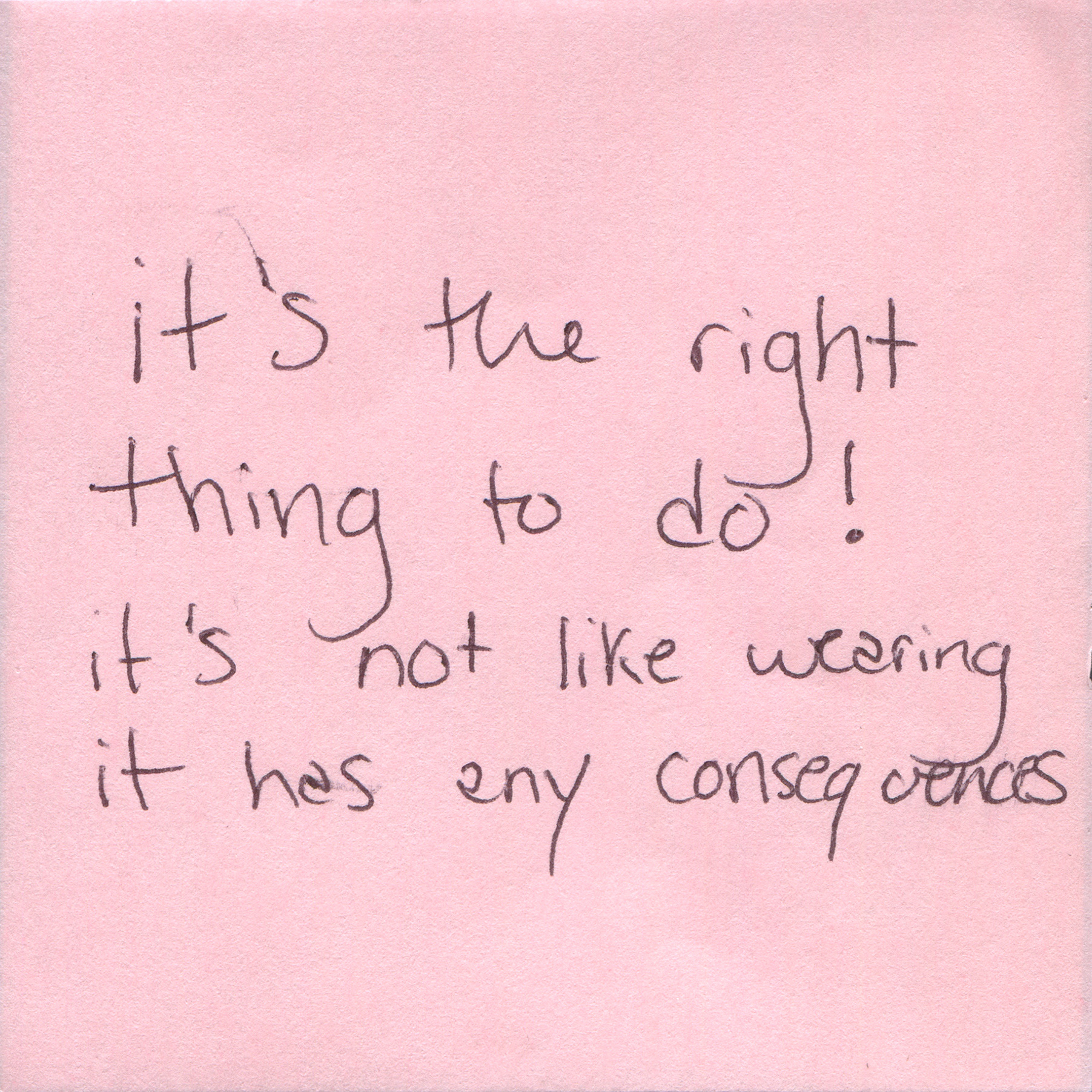 Response 61, Sticky Note and Pen, 3" x 3"