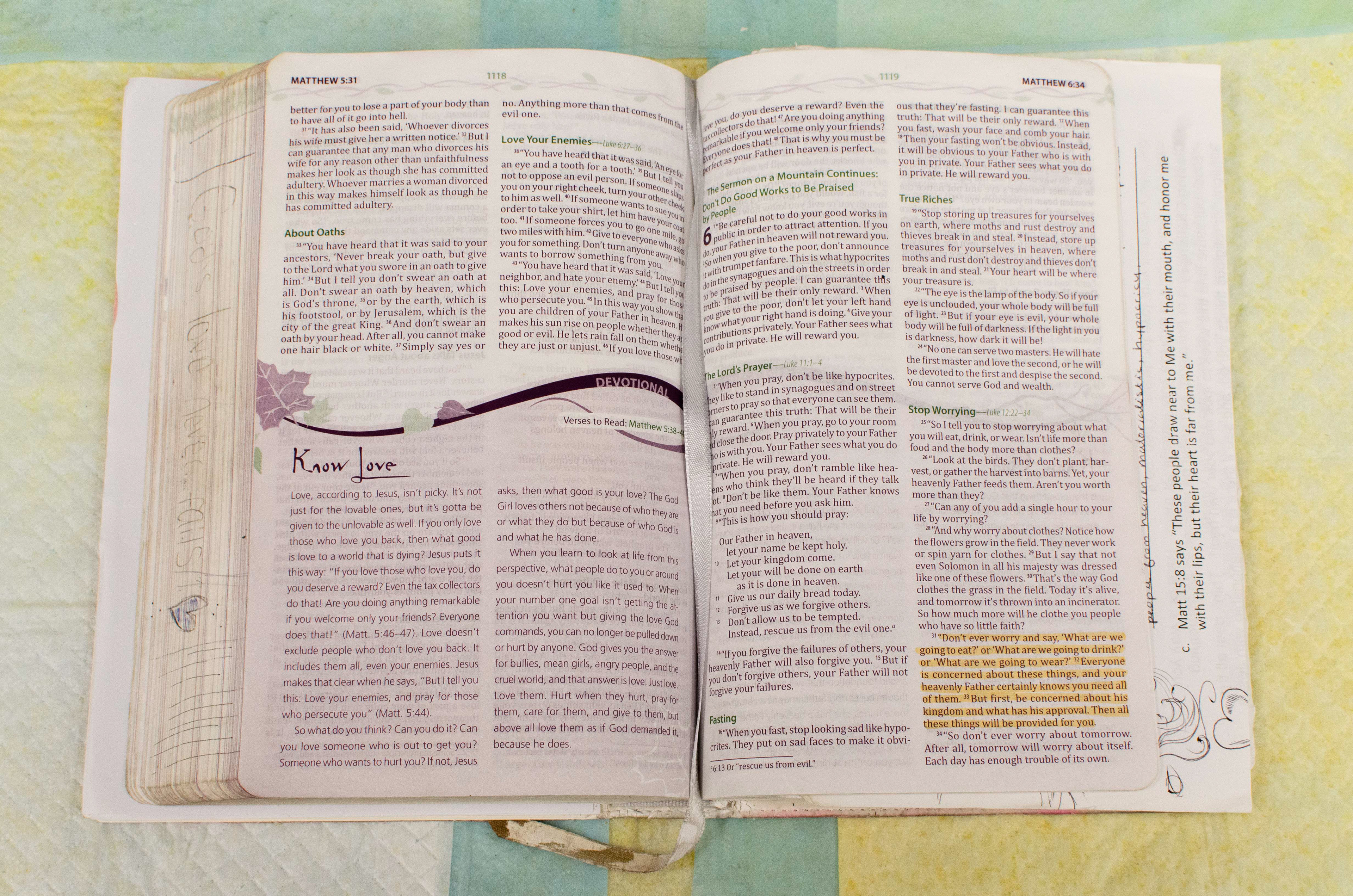 Childhood Bible, Matthew 6:31-33 Highlighted