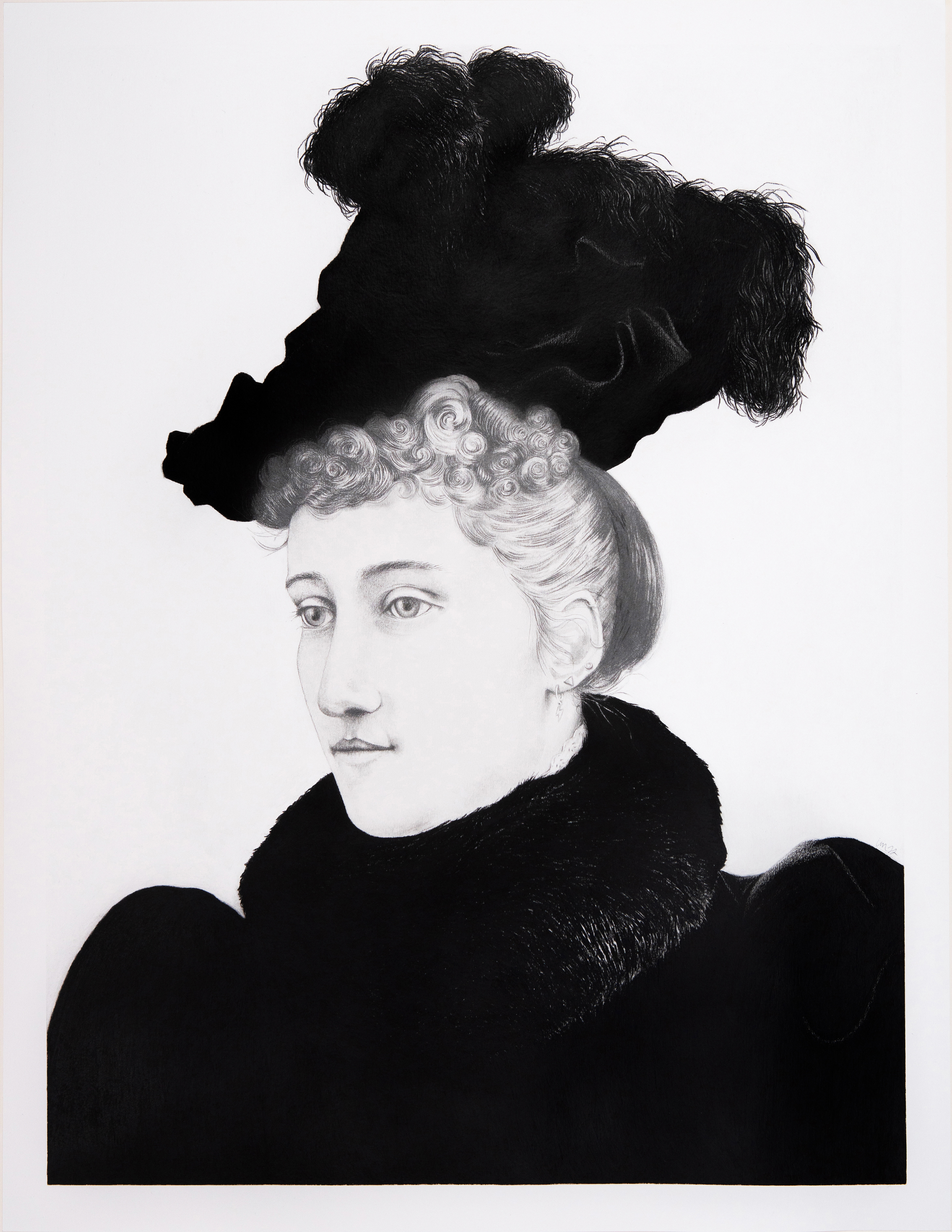 They expected more, but she couldn't care less, 2022, graphite et pierre noire sur papier, 63,5 x 50,8 cm.