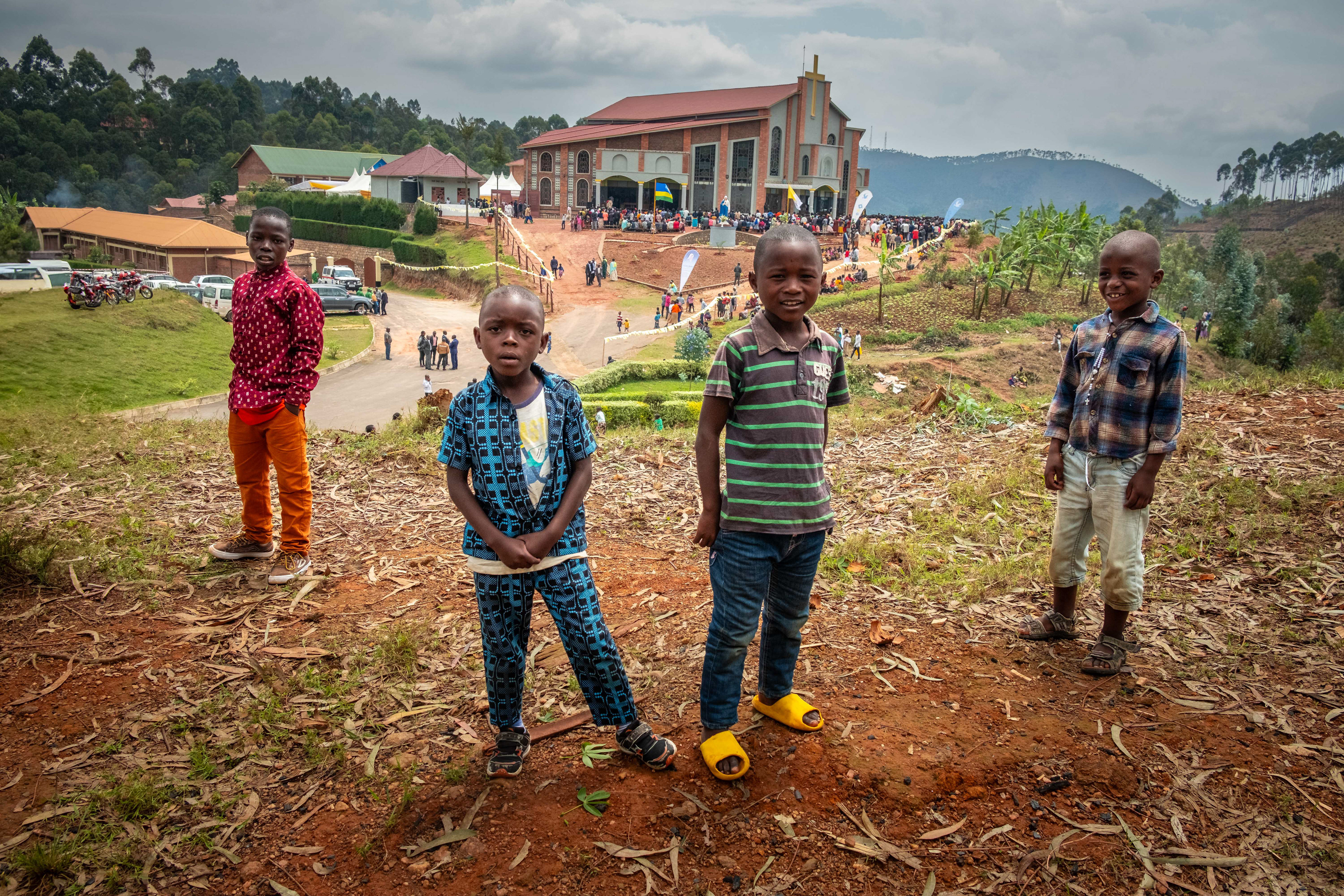 African Boys in front of Church