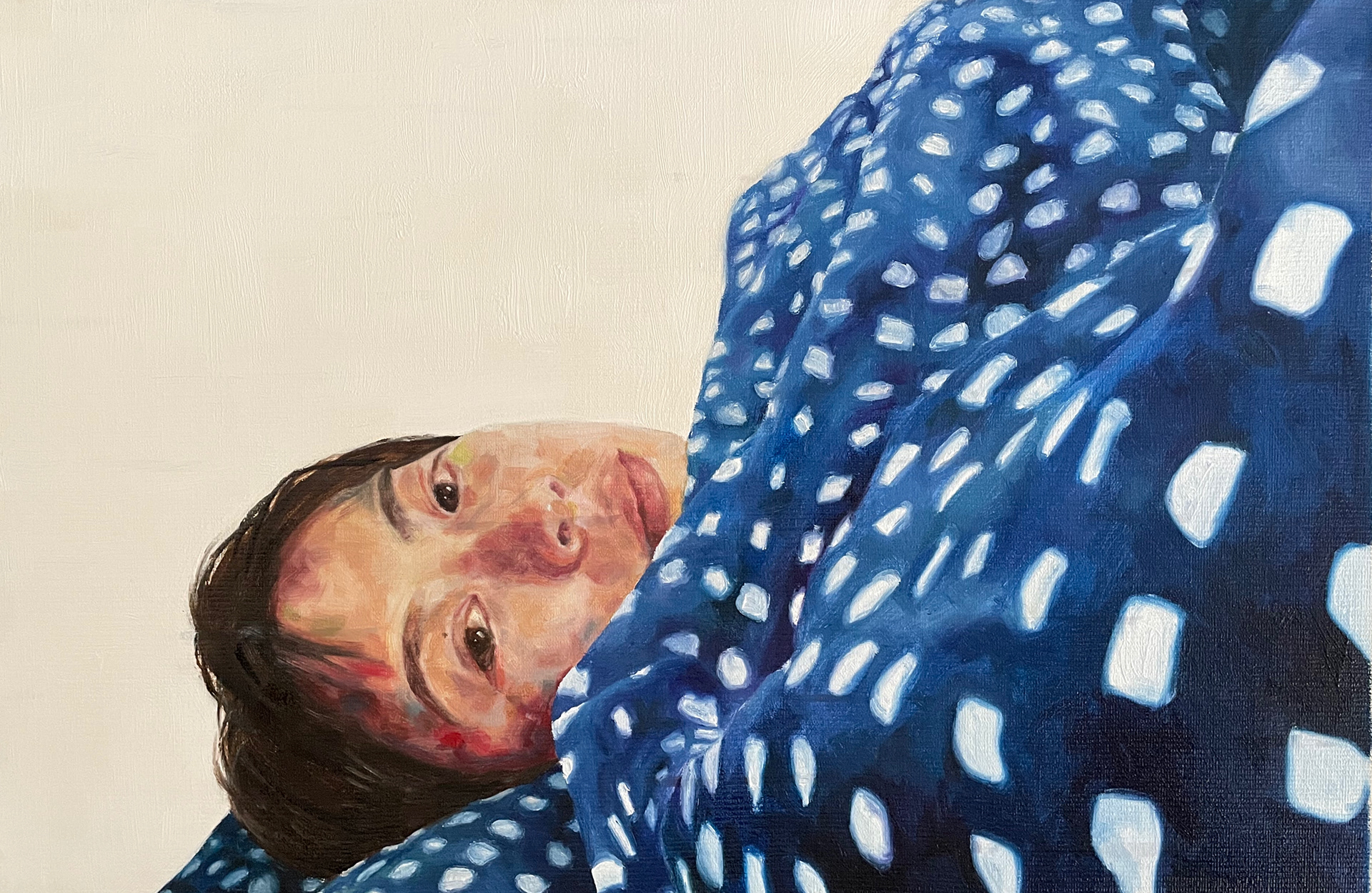 Bed self-portrait. Oil on canvas (2021)