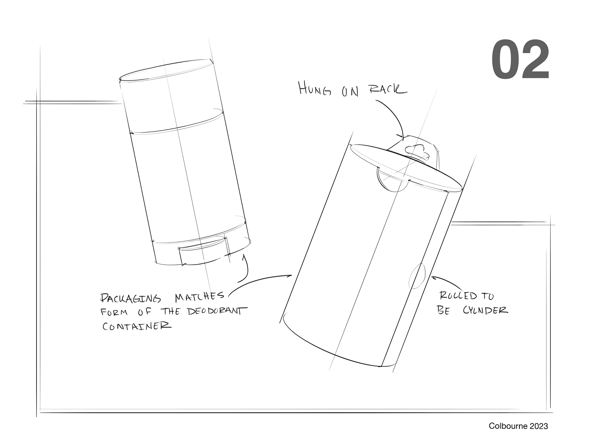 02 focused on the shape language of the existing Every Man Jack packaging. It would be rolled together to match the oval shape of the deodorant stick.