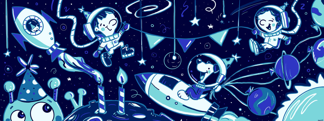 Published Illustration for They Draw & Travel: 100 Illustrated Maps from Outer Space: SPACE PARTY