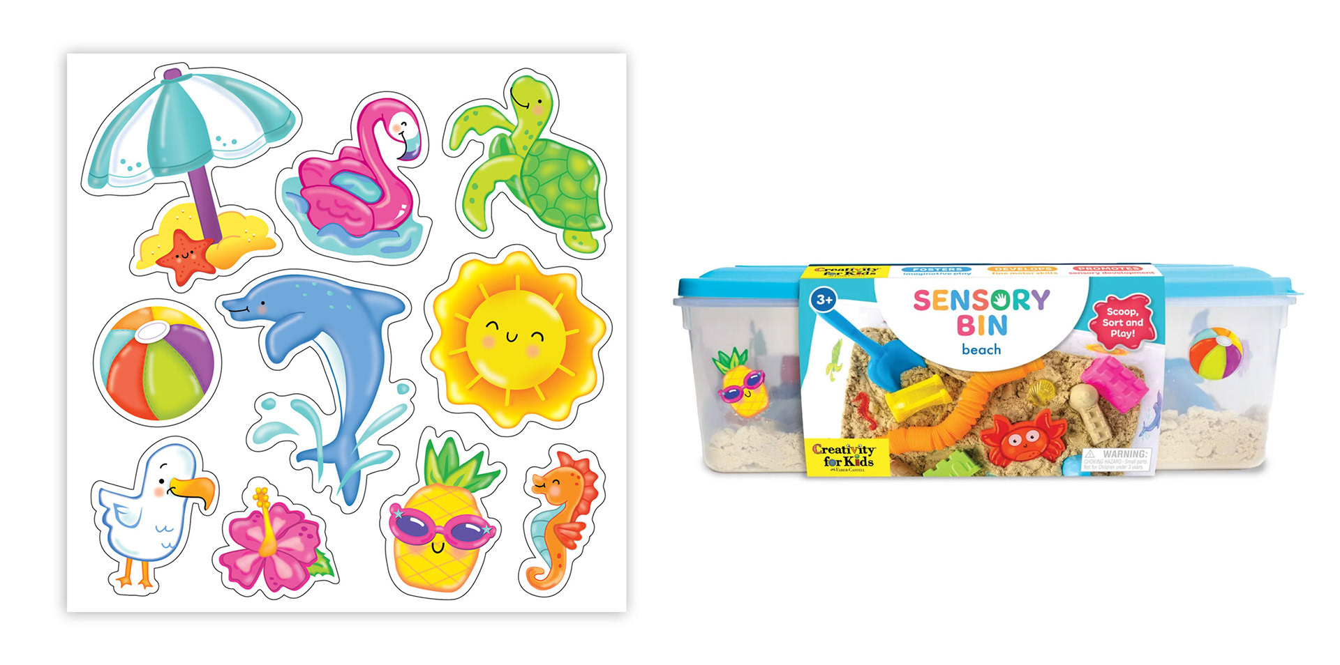 Illustrated Sticker Clings for Sensory Bin: Beach