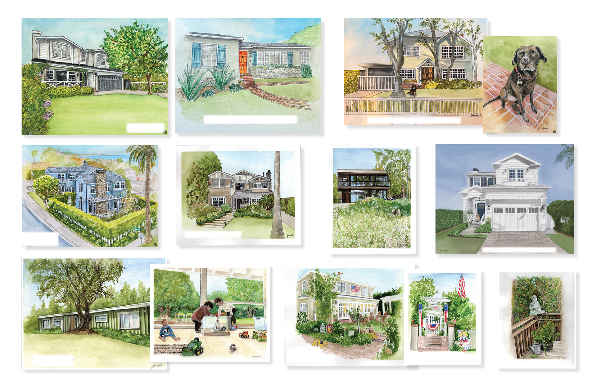 Homes in Memoriam (Addresses removed) 8x10 Watercolor / Digital Procreate