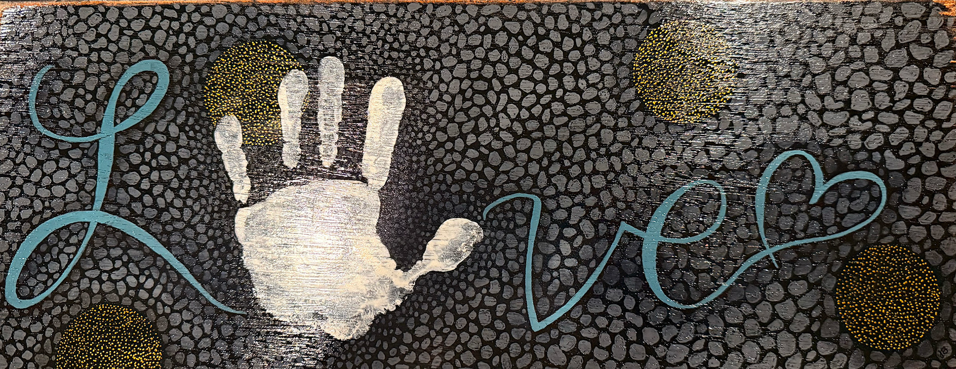Handprint Love on wood panel high gloss