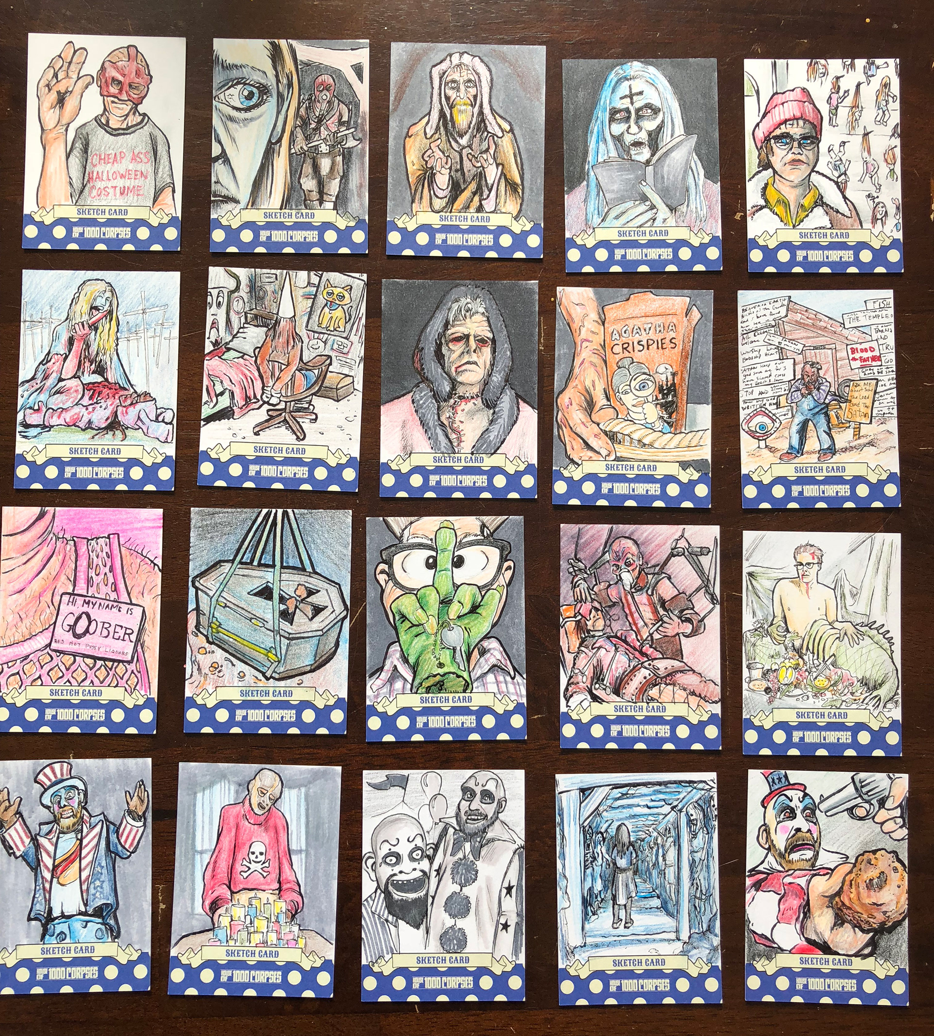 House of 1000 Corpses Hand drawn cards for custom inclusion.