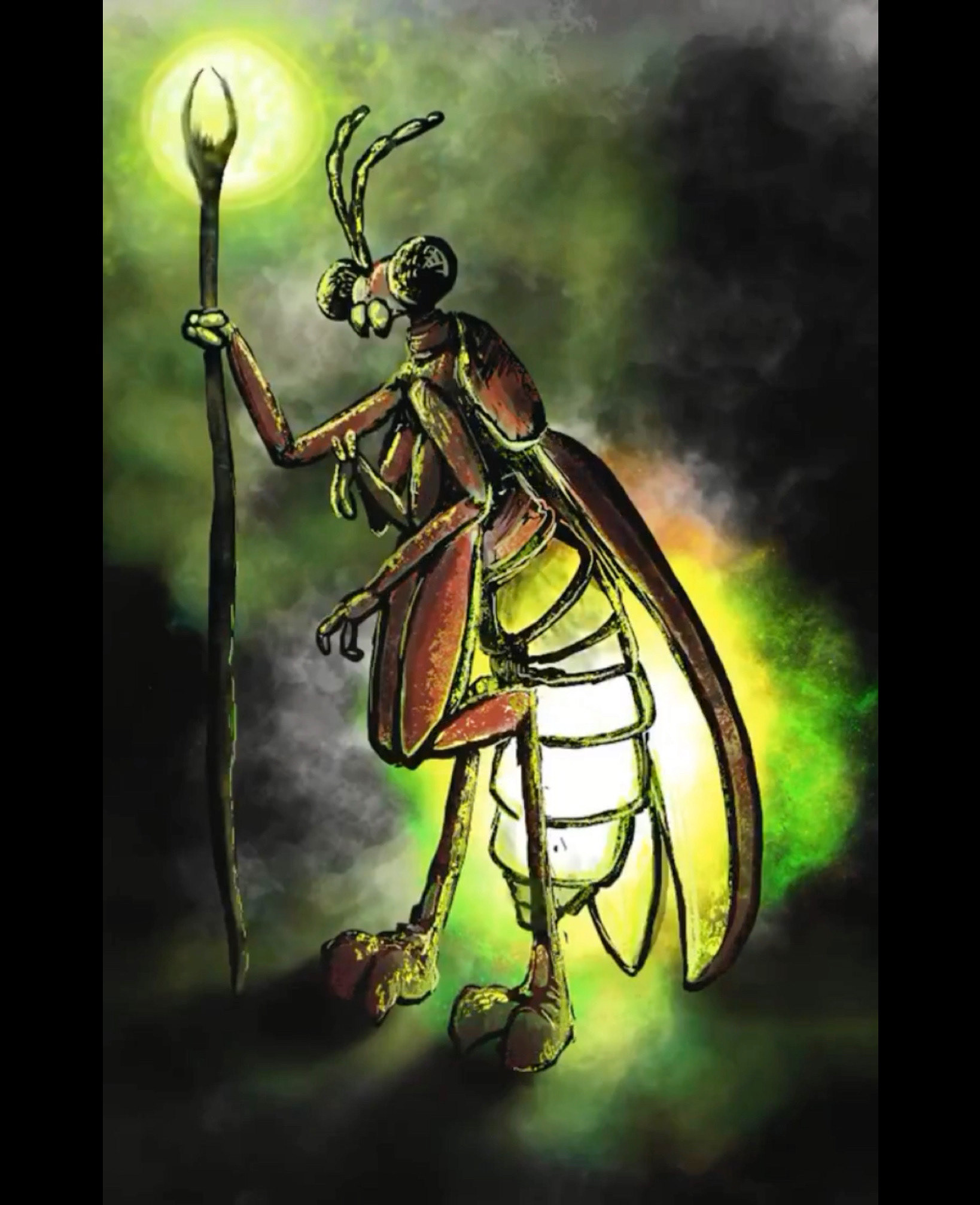 Lightning Bug Lightable Statue Concept Drawing.