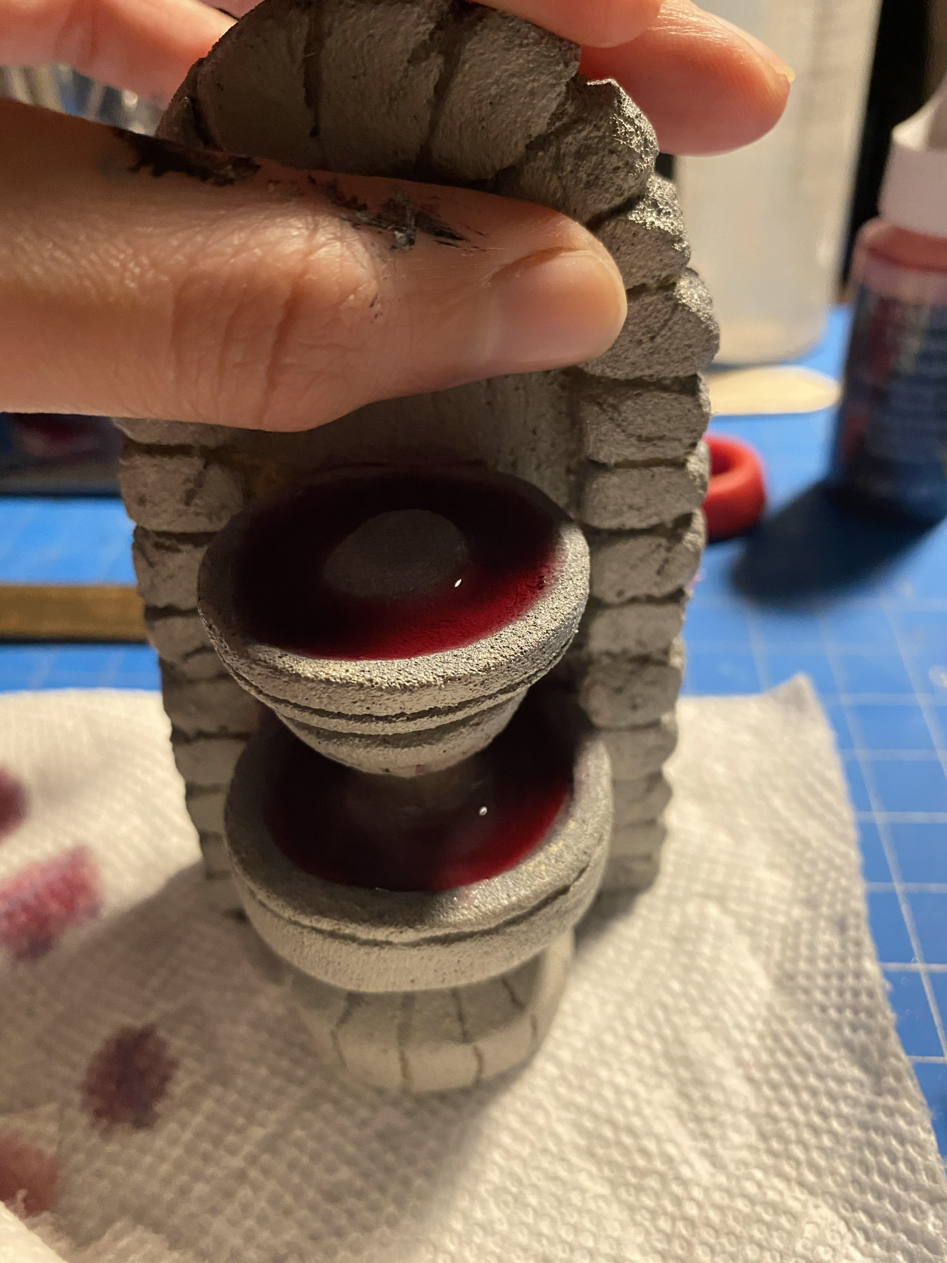 Blood fountain-PU foam, dyed resin, spray paint