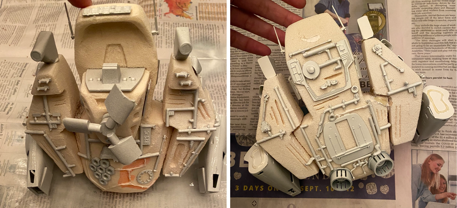 Adding texture elements using random pieces from model kits and the hardware store