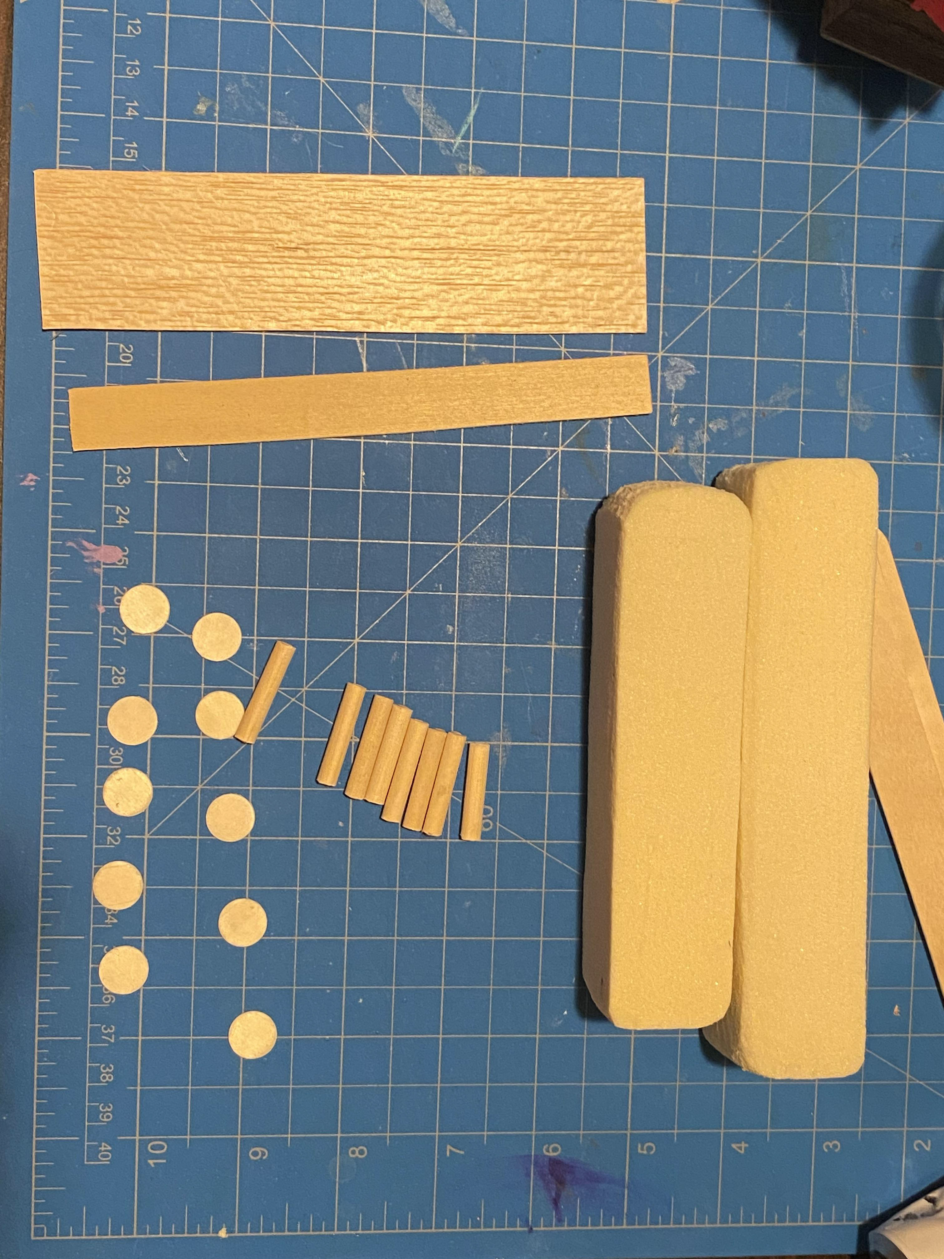 Beginning stages of model elements-basswood and PU foam