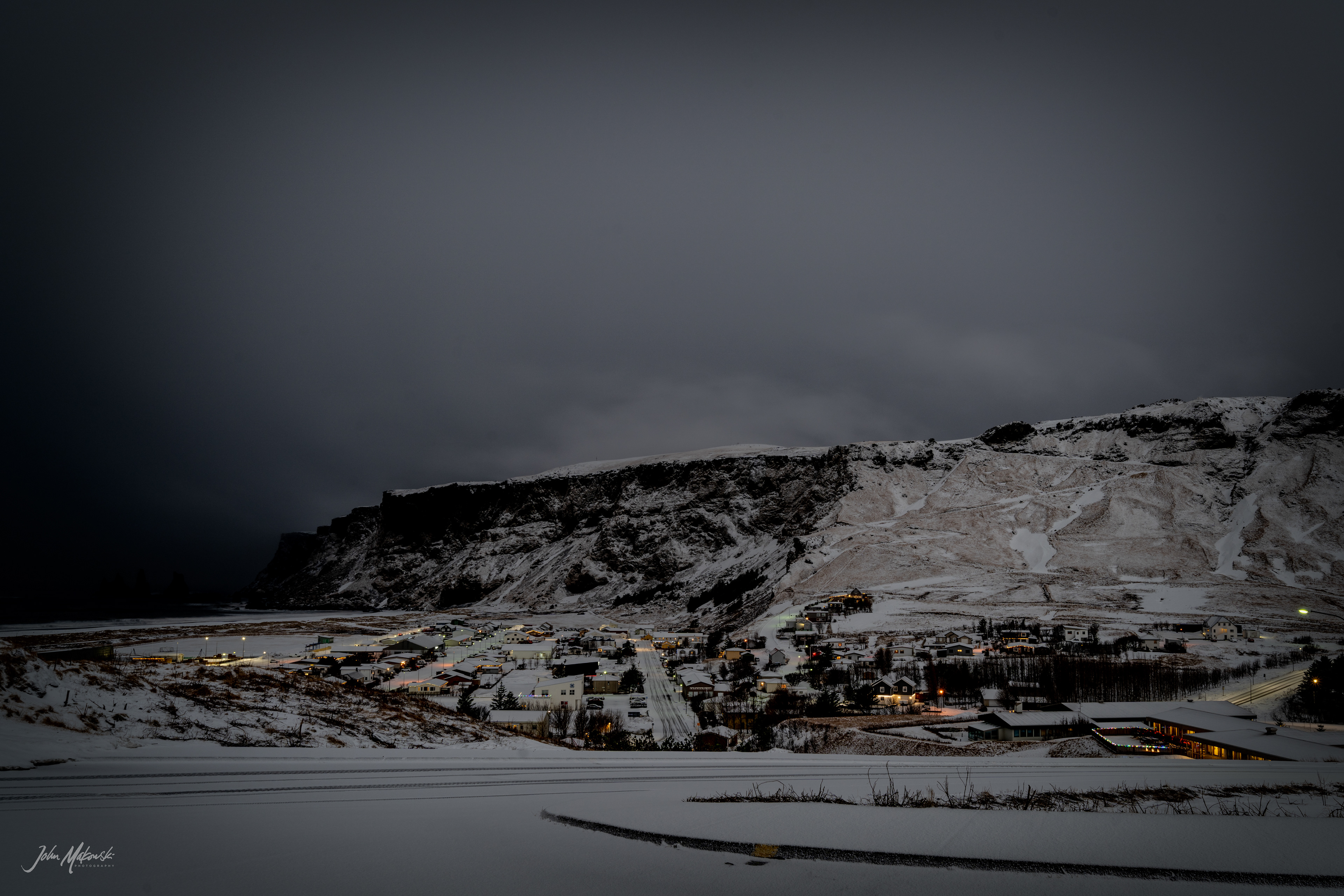 Vik from atop the hill where Vík í Mýrdal Church is located