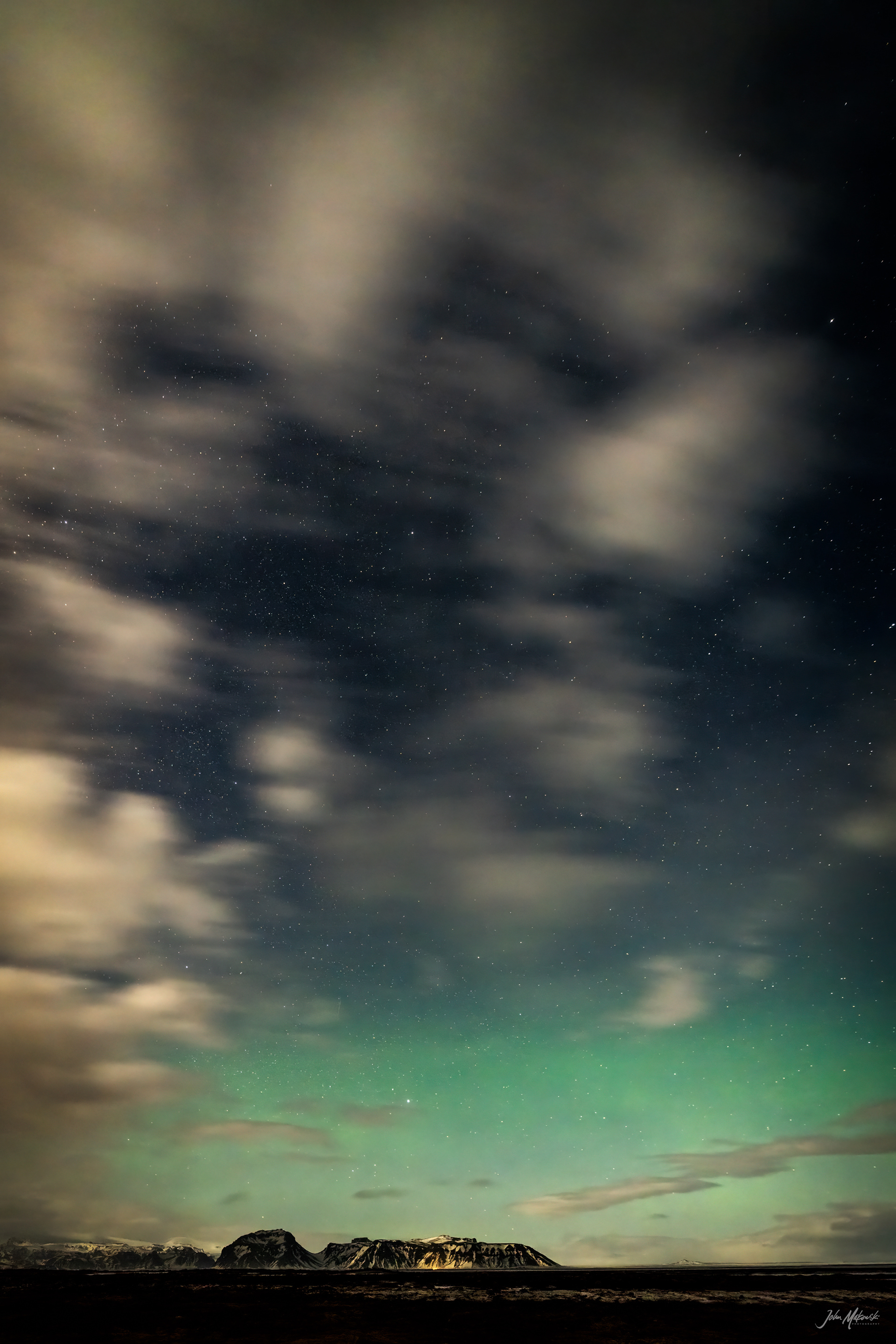 Faint Aurora Borealis near Vik on the south coast