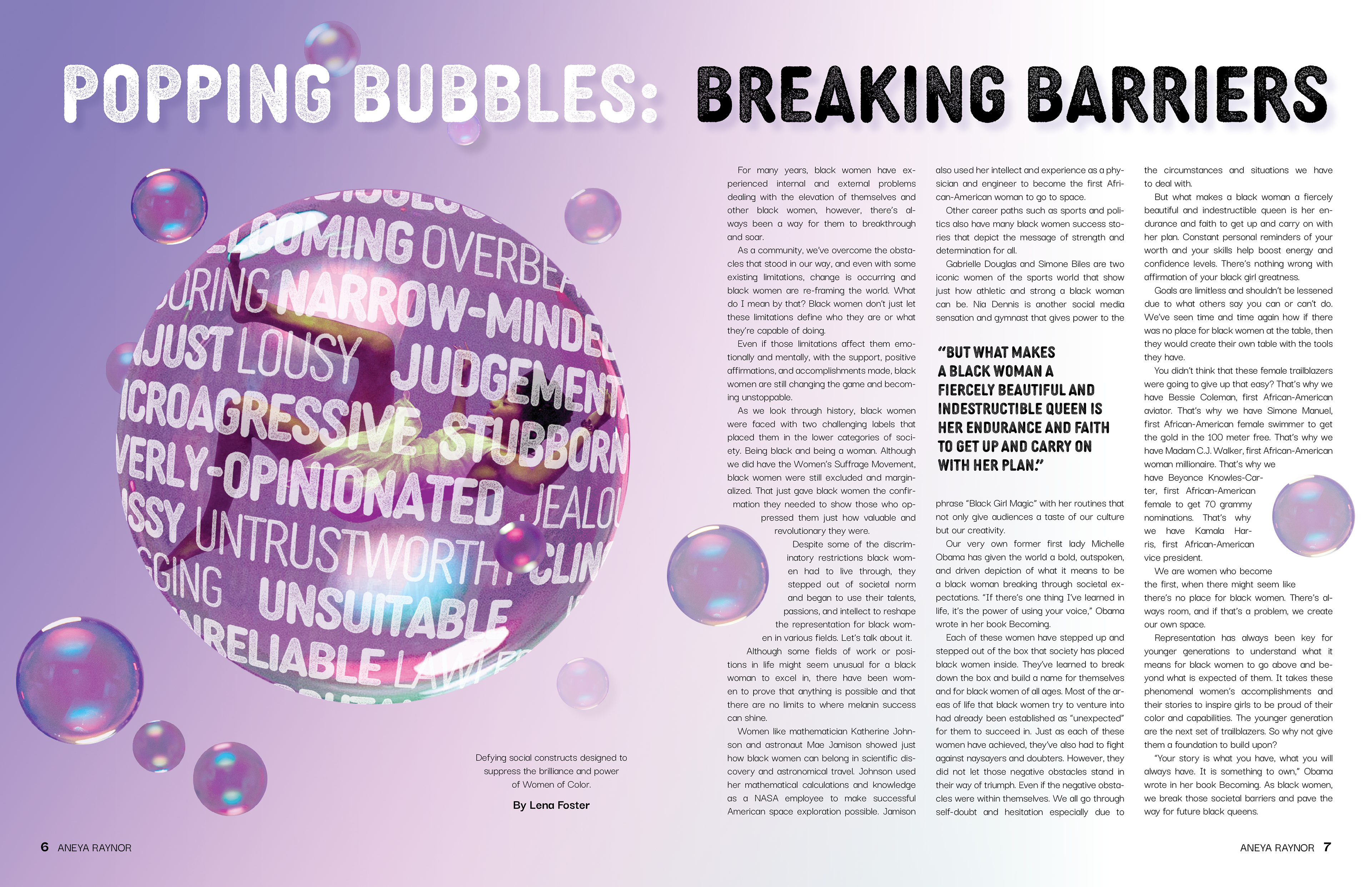 Senior Sample Magazine | Popping Bubbles: Breaking Barriers spread