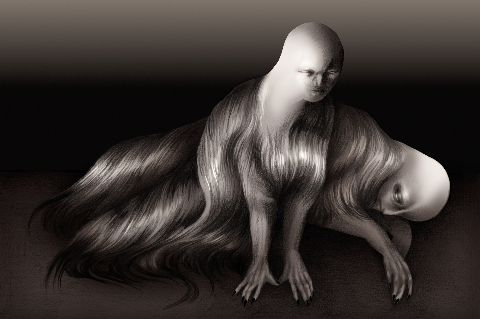 Śpiące sfinksy, druk cyfrowy, 130x86cm, 2023