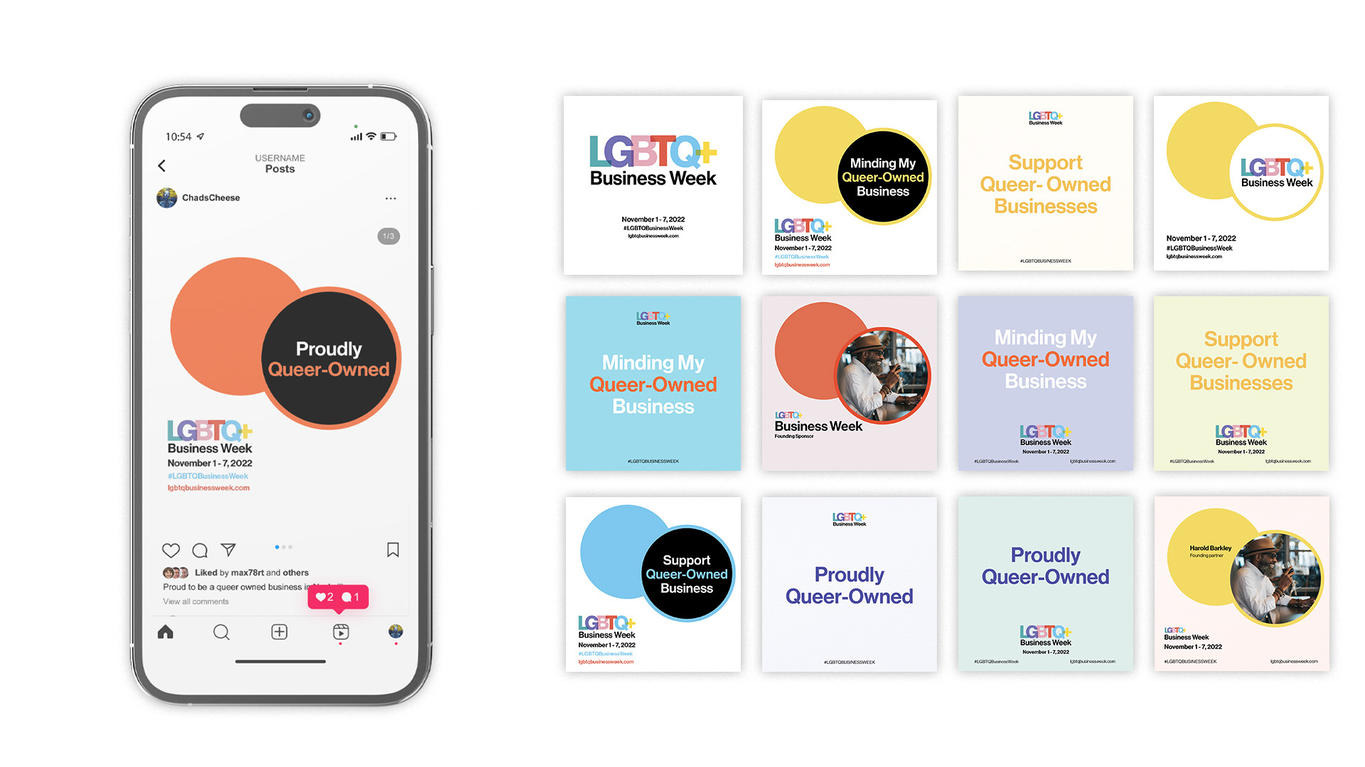 Queerency wanted a number of posts for business owners, partners and supporters to post. So I created a range of options for people to chose from.