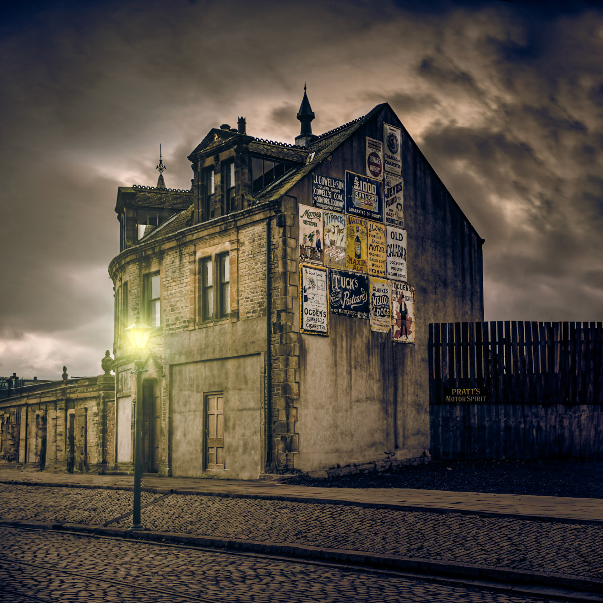 Recently revisited this shot, converting it to more of a night shot and taking a little AI help to tidy the clutter that originally existined in the fence and the connected buildings.