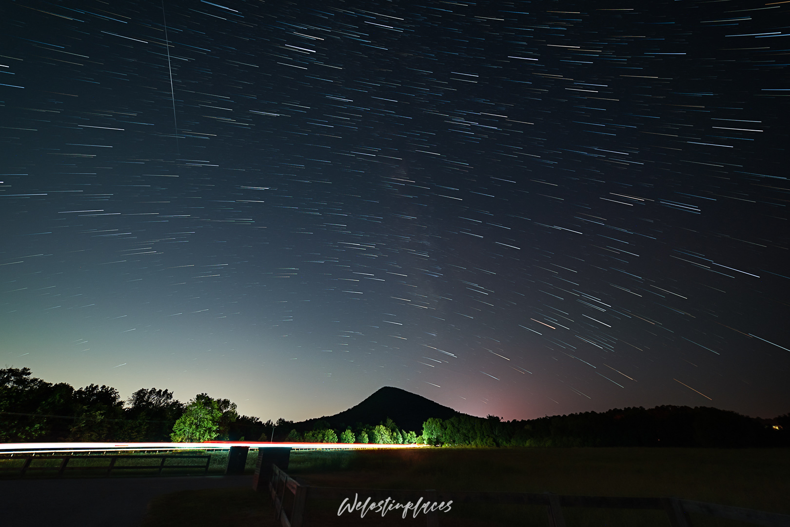 Pinnacle mountain with star trail