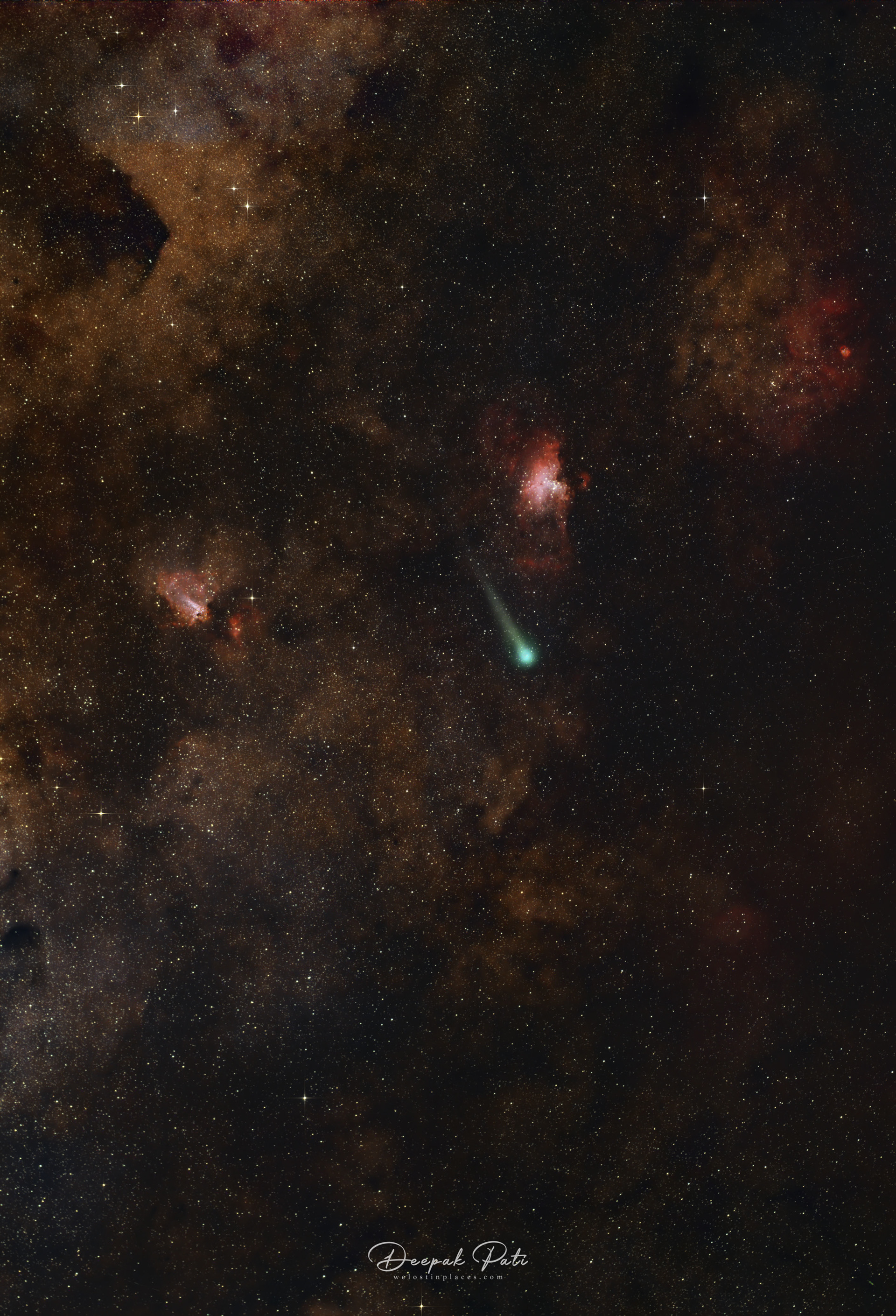 Comet C/2025 (SWAN) between M16, M17