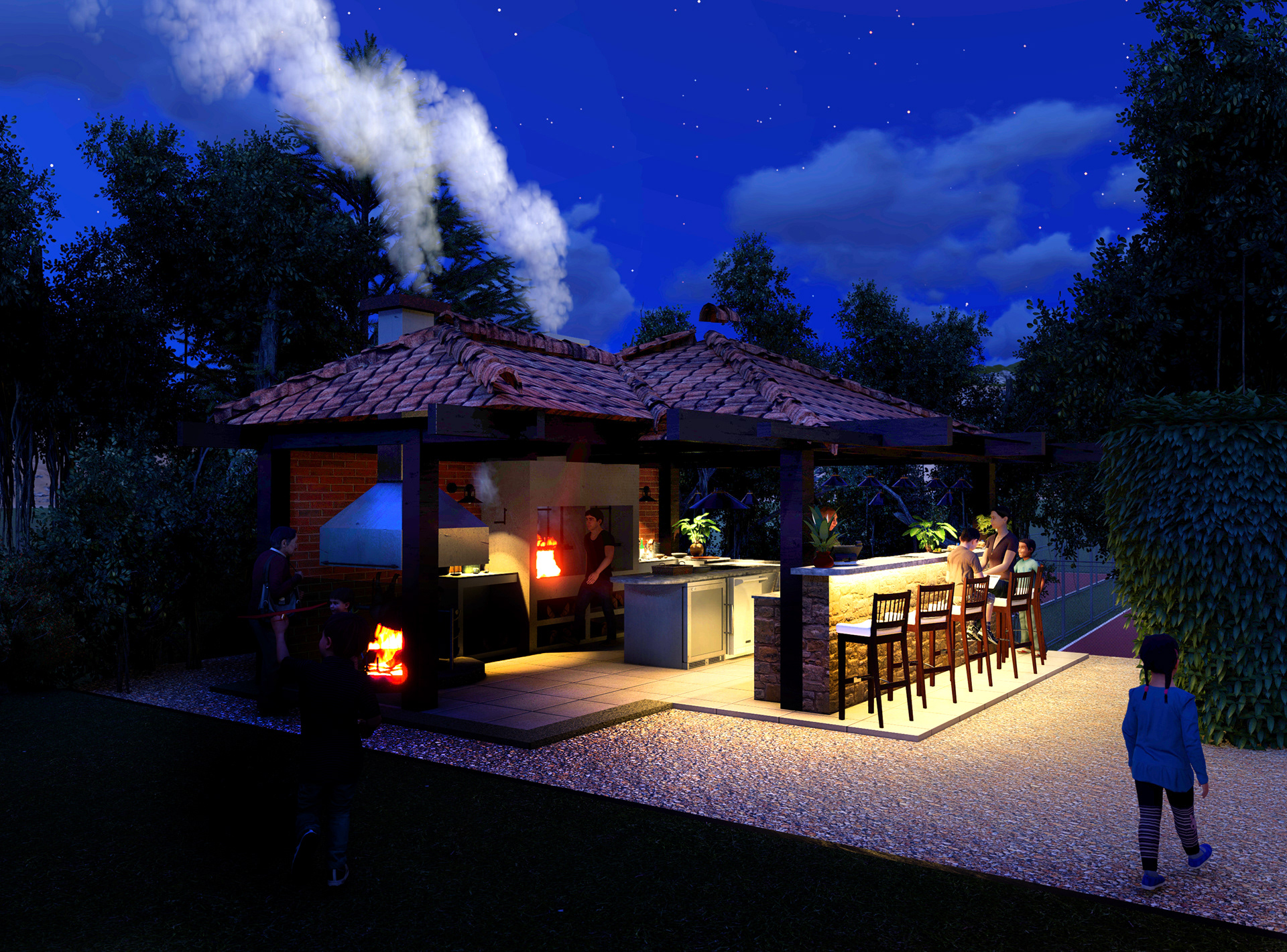 Vista exterior nocturna