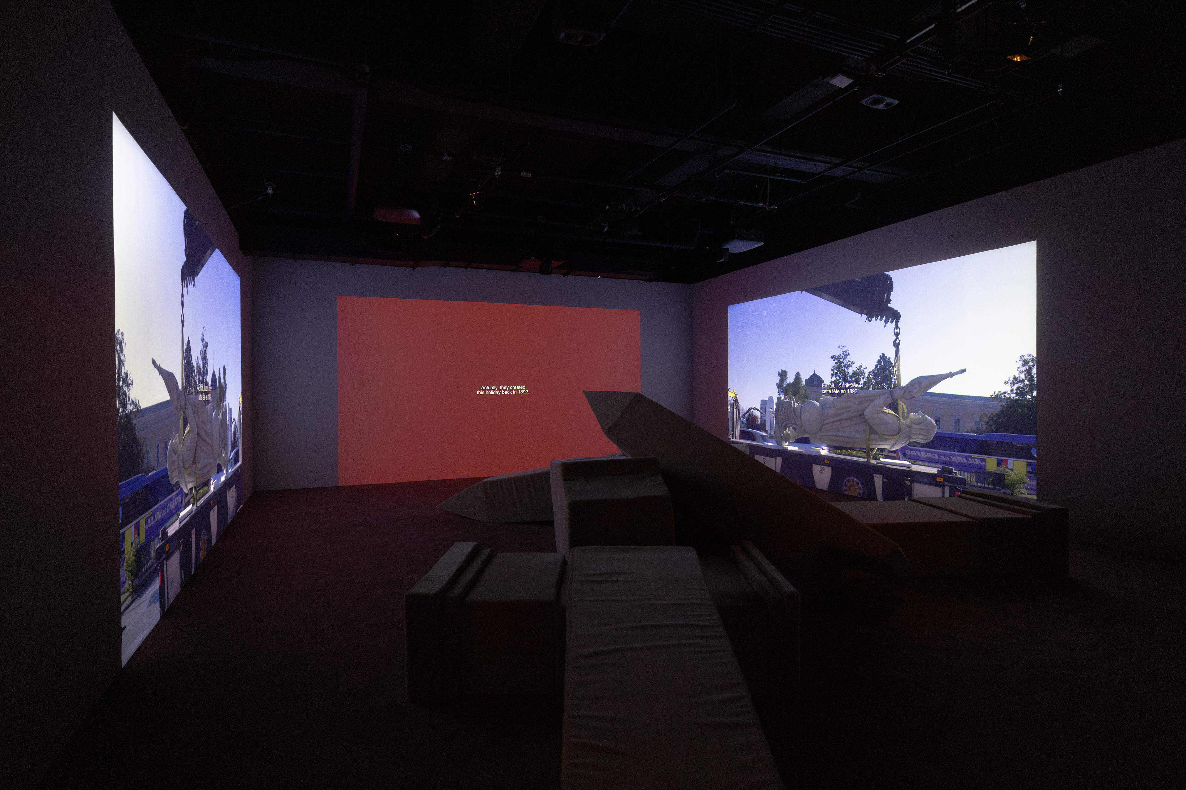 Iván Argote, Levitate, exhibition view presented at the Musée d’art contemporain de Montréal as part of MOMENTA 2025. Photo: Michael Patten.